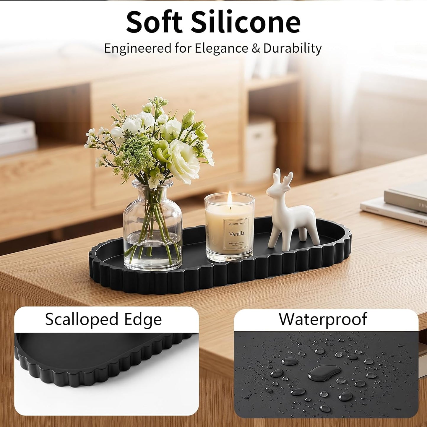 Silicone Bathroom Tray / Black / 12 x 5.3 x 0.8