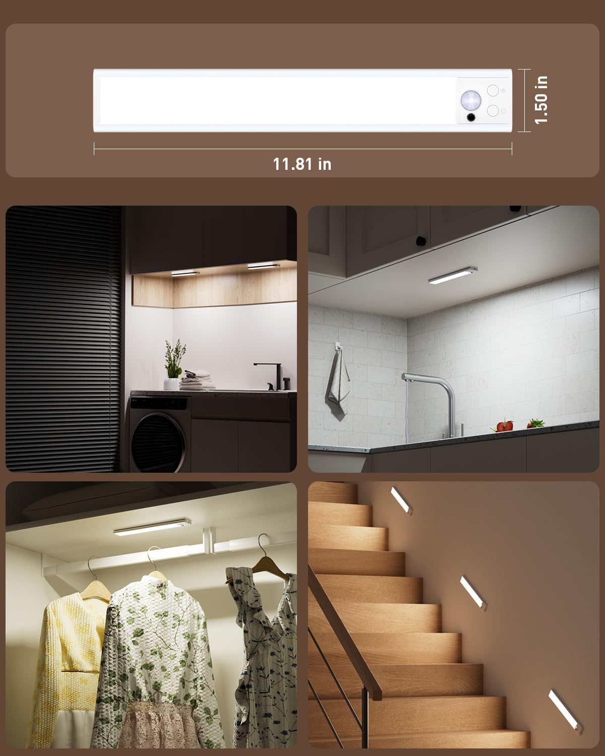 Under Cabinet Light with Remote,12 Inch Rechargeable Motion Sensor Light Indoor, 80-LED Closet Lights Wireless