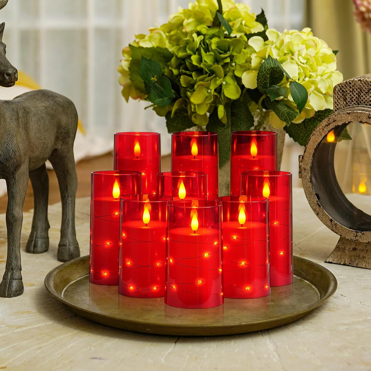 Homemory 9 Pcs Flameless Candles with Embedded Star String Fairy Lights, Battery Operated Candles, LED Candle, Fake
