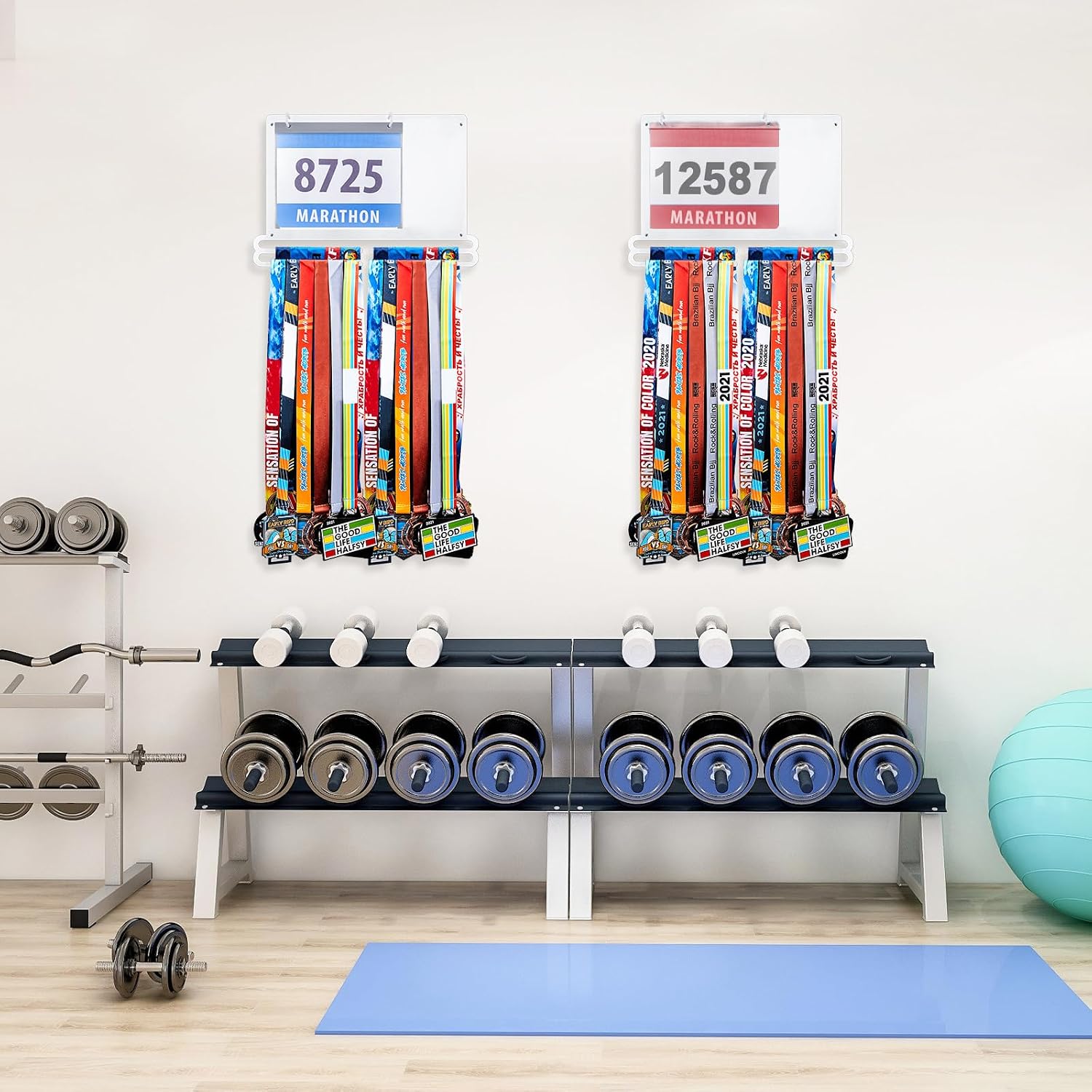 Race Medal and Bib Display Medal Hanger Running Bib Holder Wall Mounted Hanging Rack Stands Gifts for Runners