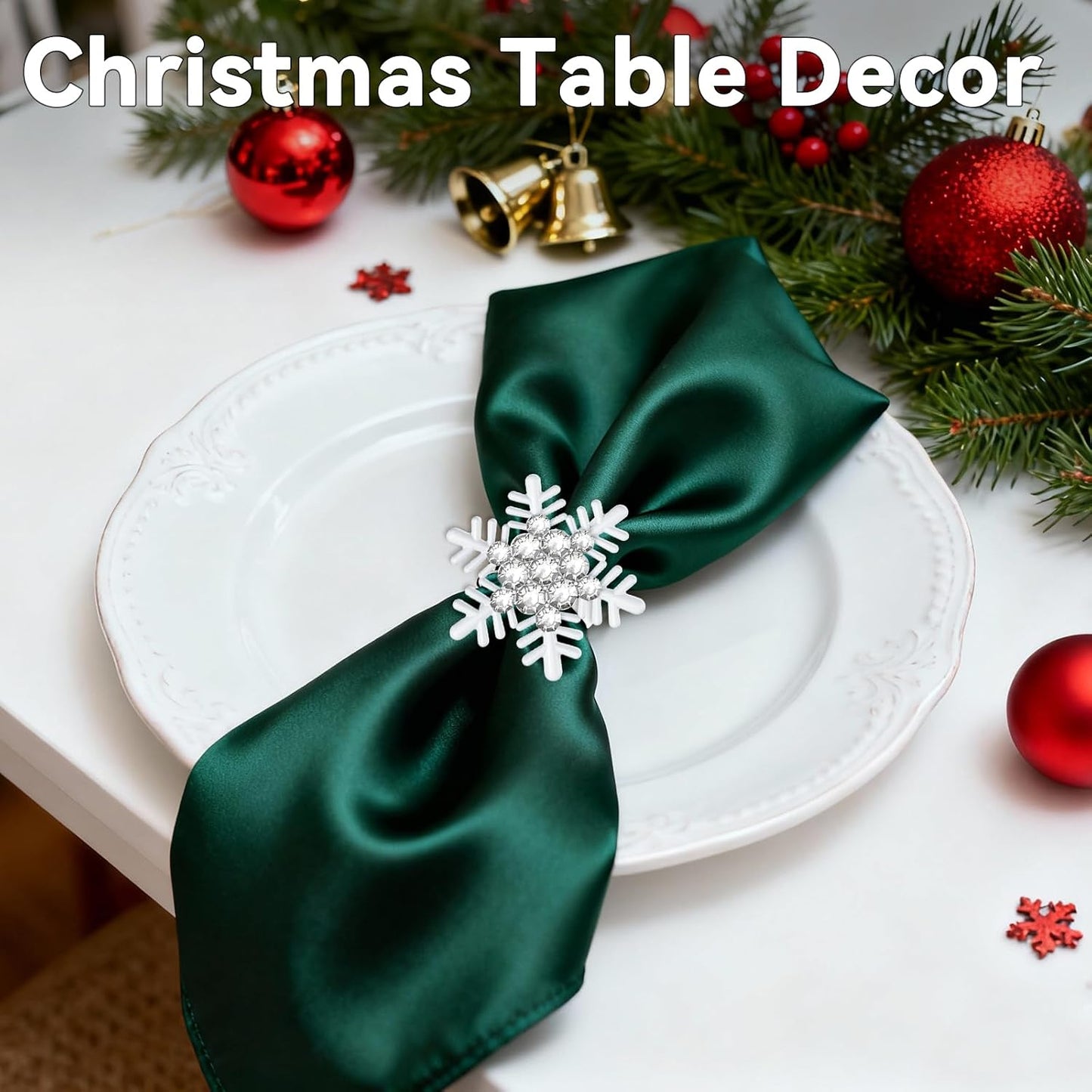 Set of 12 Christmas Snowflake Napkin Rings for Dinning Table Setting- White Rustic Dinner Tables Setting Decoration for