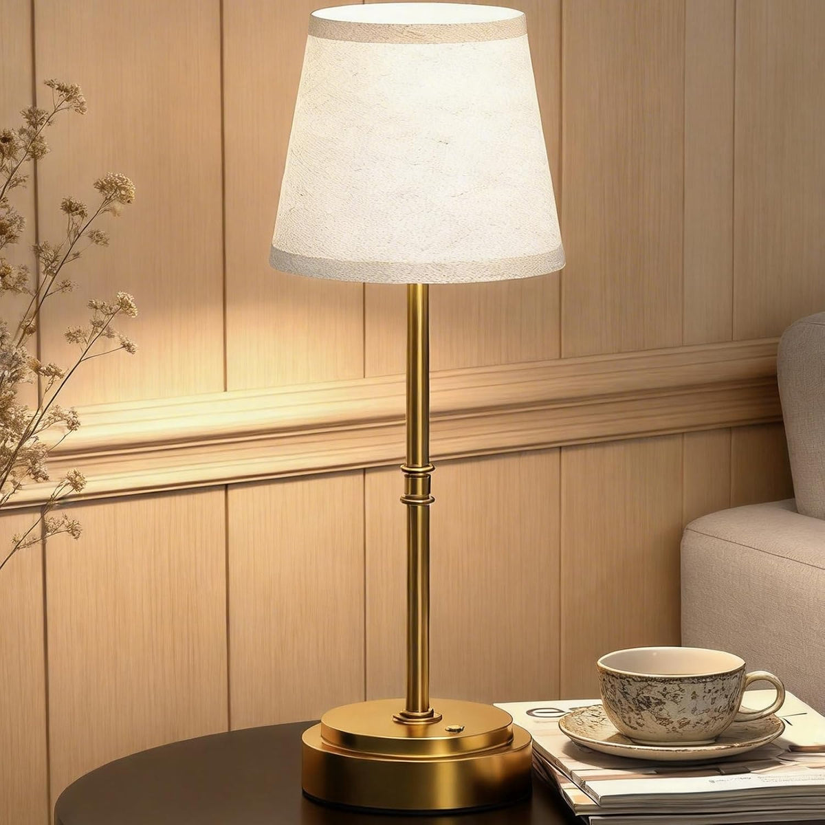 Rechargeable Cordless Table Lamp, Nightstand to End Table,Gold,1 Pack | 6000mAh Battery Operated, 16-Inch Antique Brass