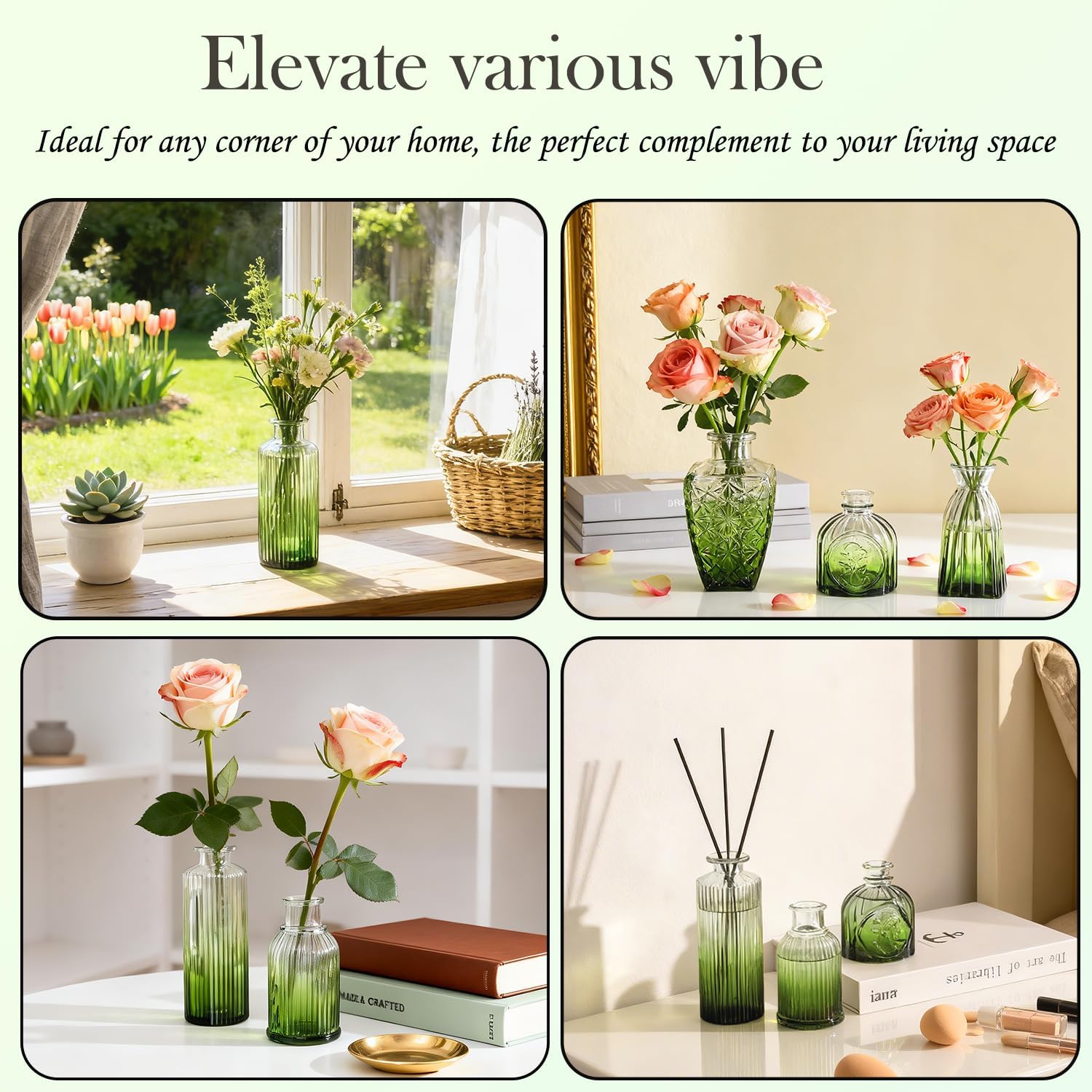 Clear Glass Bud Vase Pcs / Gradient Green / Set of 12