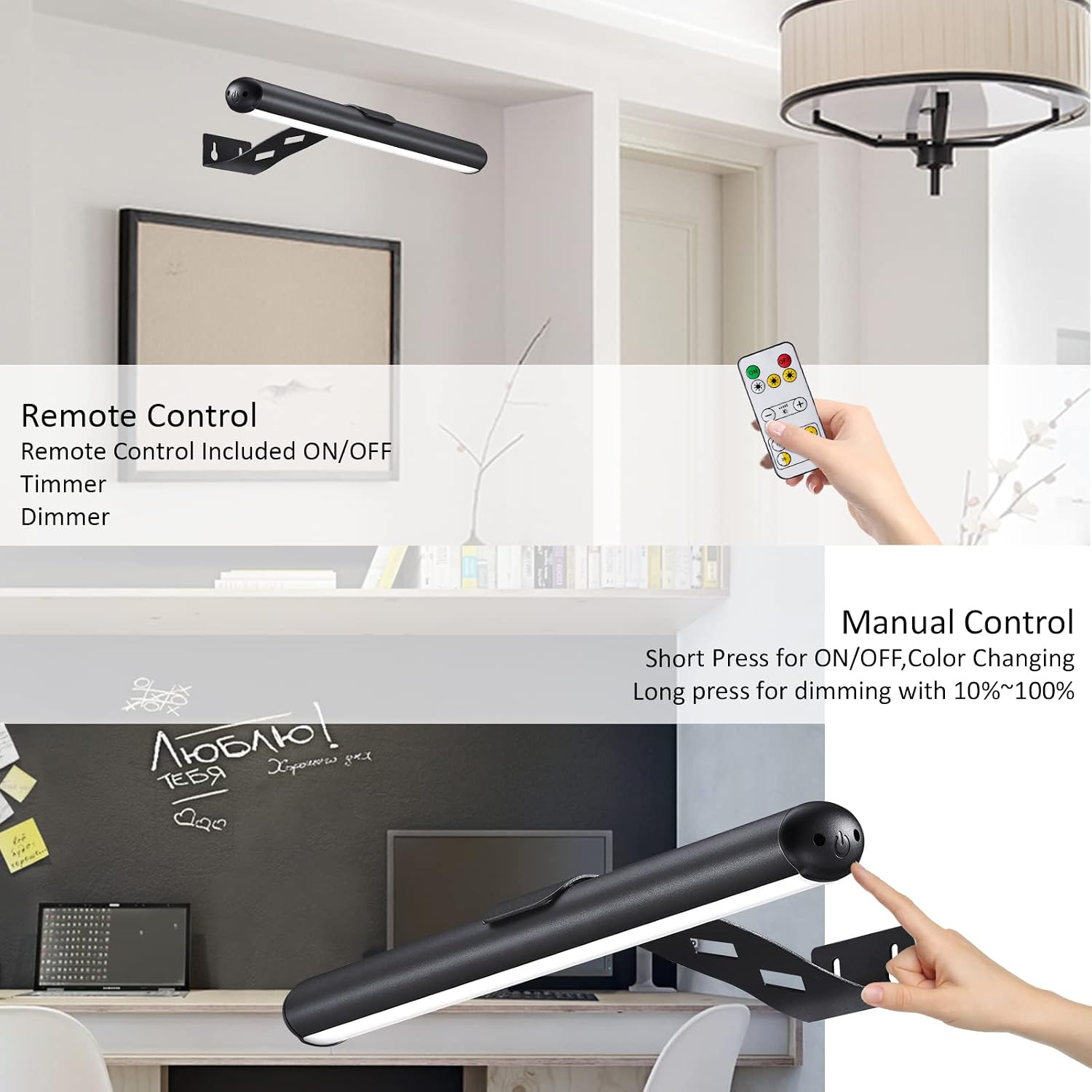 MIOBLUE Rechargeable Picture Lights with Remote,Full Metal Painting Light Display LED Battery Lamp with 3 Lighting