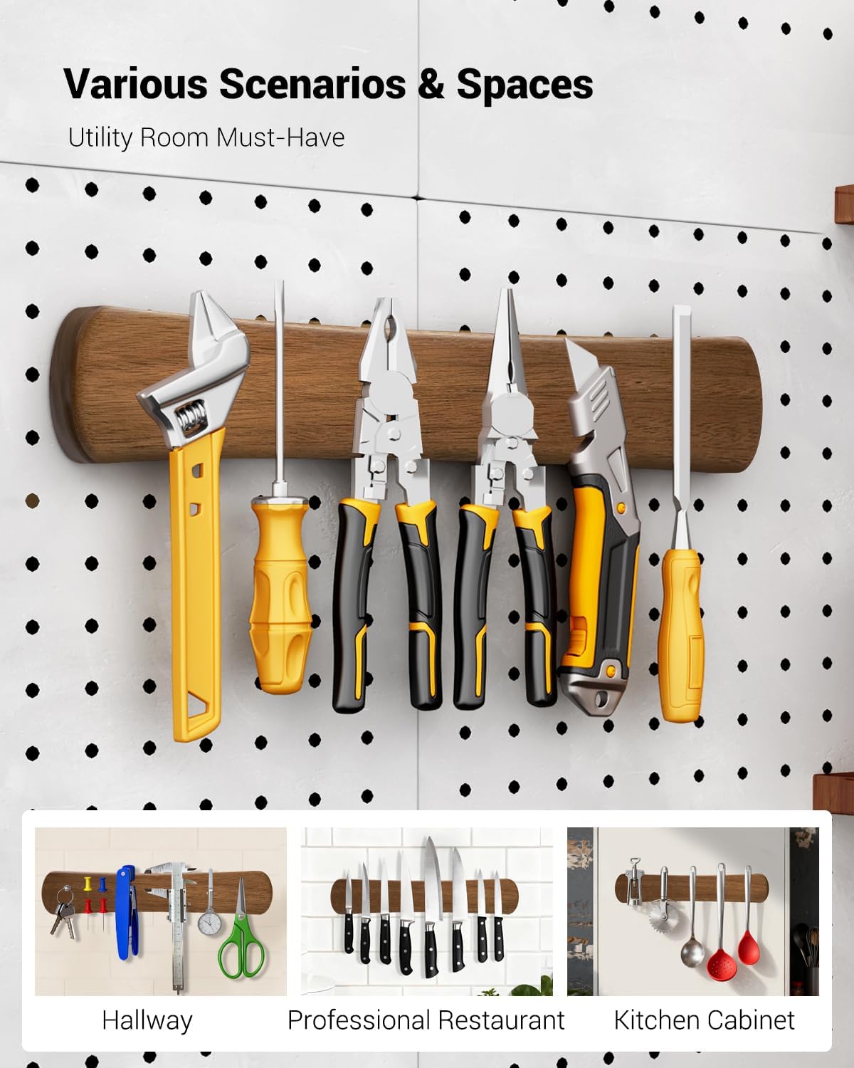 Magnetic Knife Holder, 24 Inch Acacia Wood Knife Strip for Wall or Fridge | Fridge Magnetic or Screw-Mounted, Strong