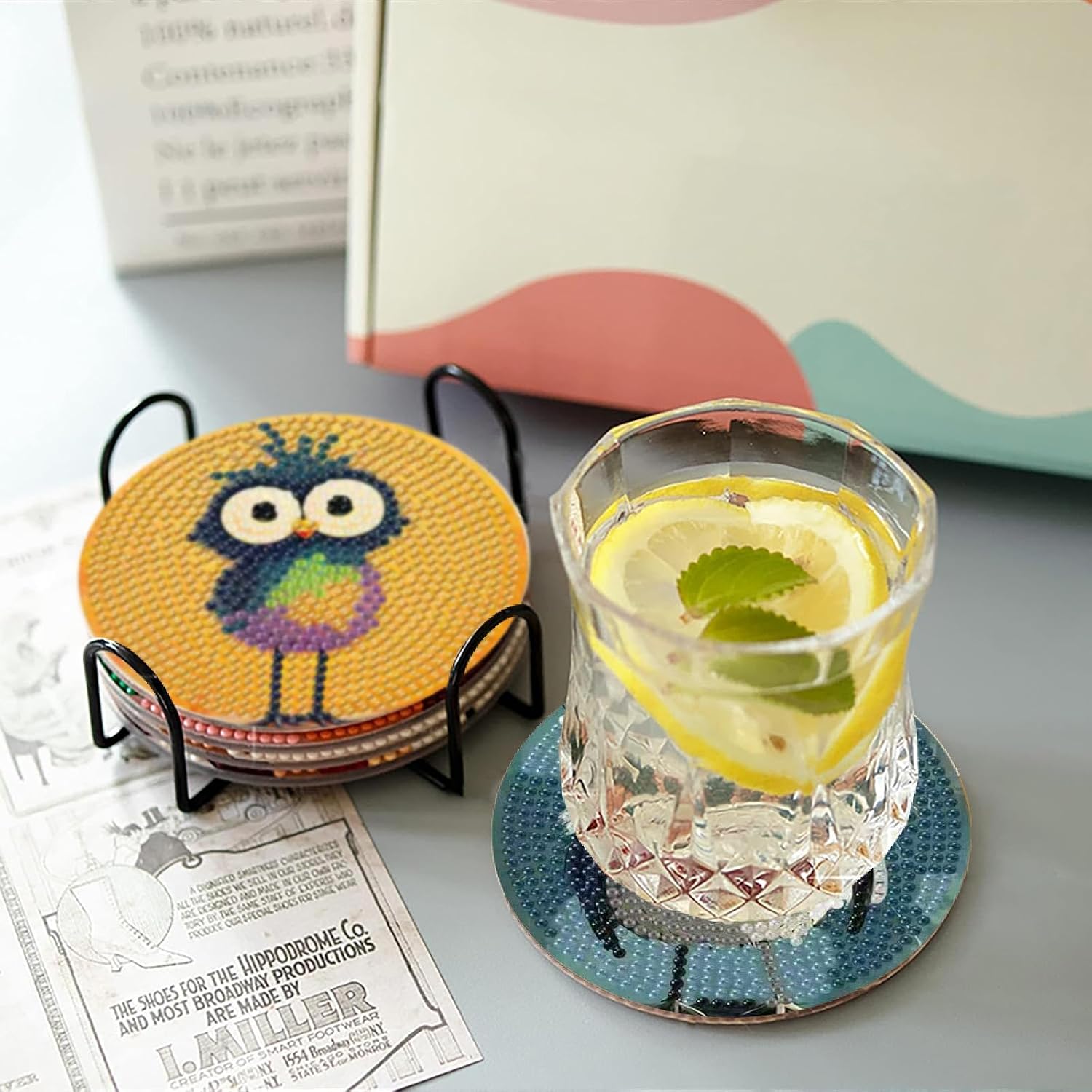 Holder / Funny Bird Pattern Wooden Diamond Painting / Jxbd73-us / Set of 8