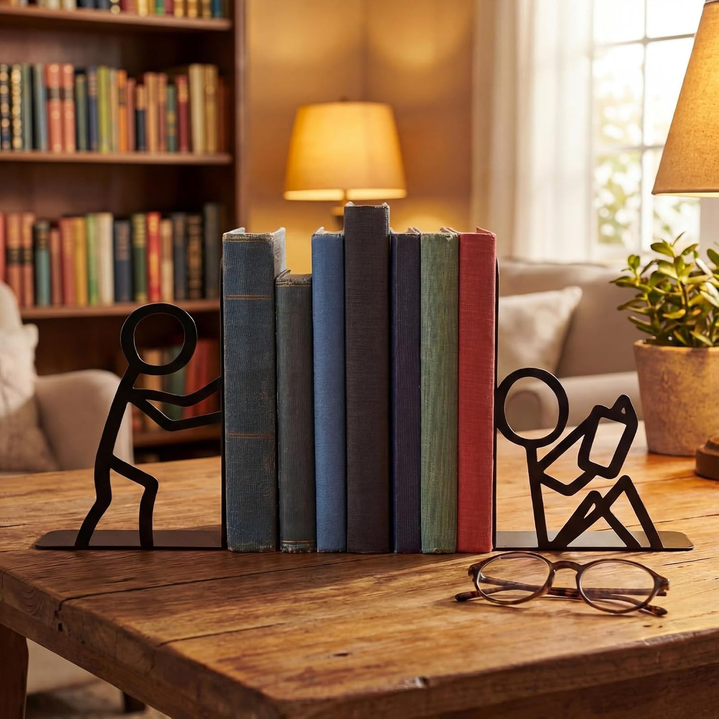 Metal Bookends People Bookends Decorative Bookshelf Decor for Book Lovers Gifts Book Ends / Set of 4