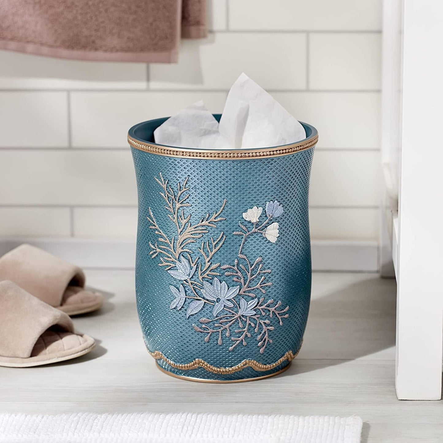 Zahari Home 2pc Capri Bathroom Decor Set Waste Basket for Bathroom & Tissue Cover Modern Classic Decor Stylish Unique