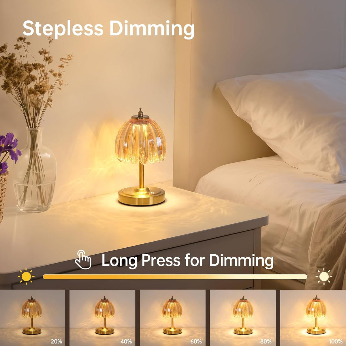Shenmoyl Set of 2 Tulip Table Lamp with 5200mAh Battery & Touch Control, Cordless Small Table Lamp with 3 Colors
