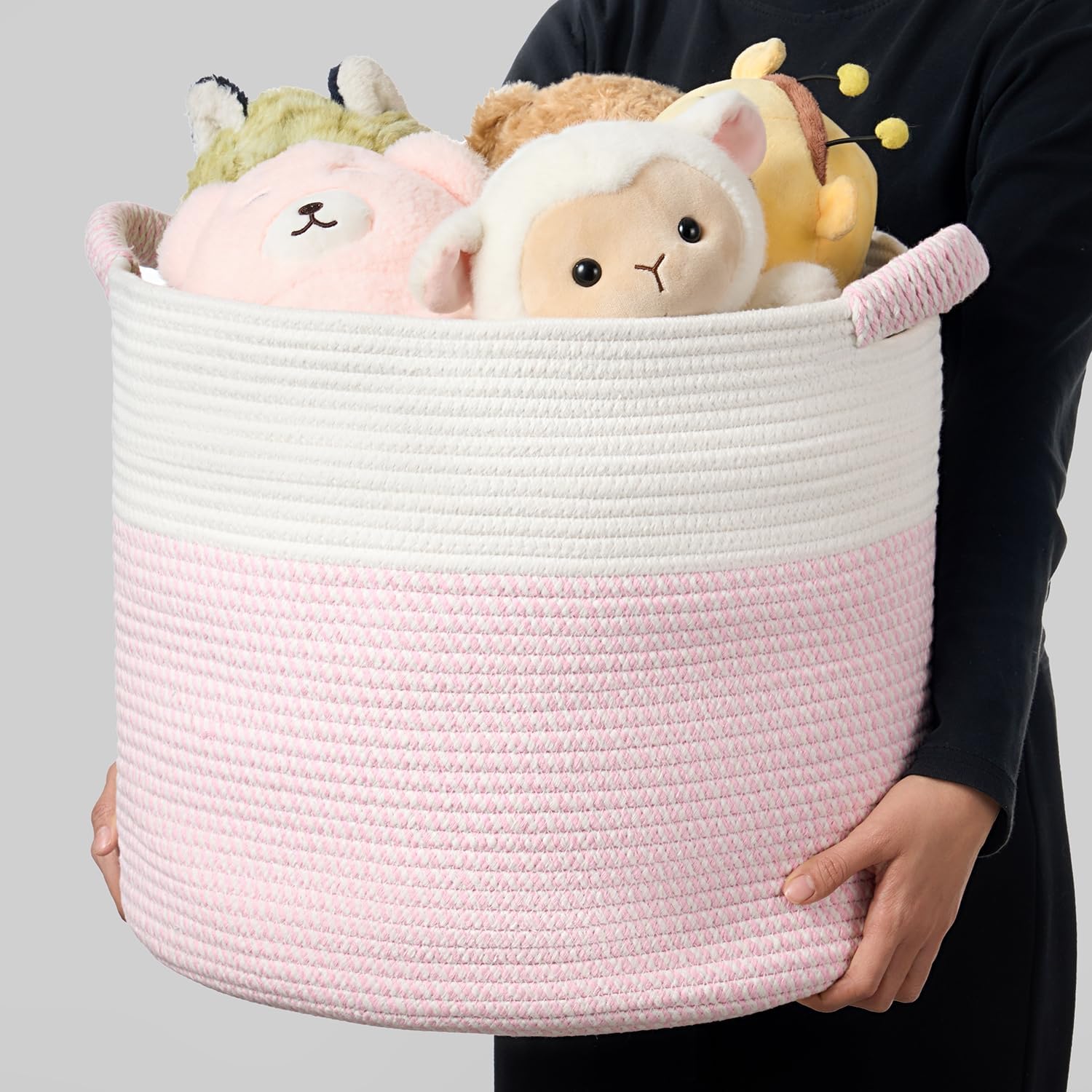 Blanket Basket / Pillows & Laundry / White/mixed Pink / 16 x 16 x 14