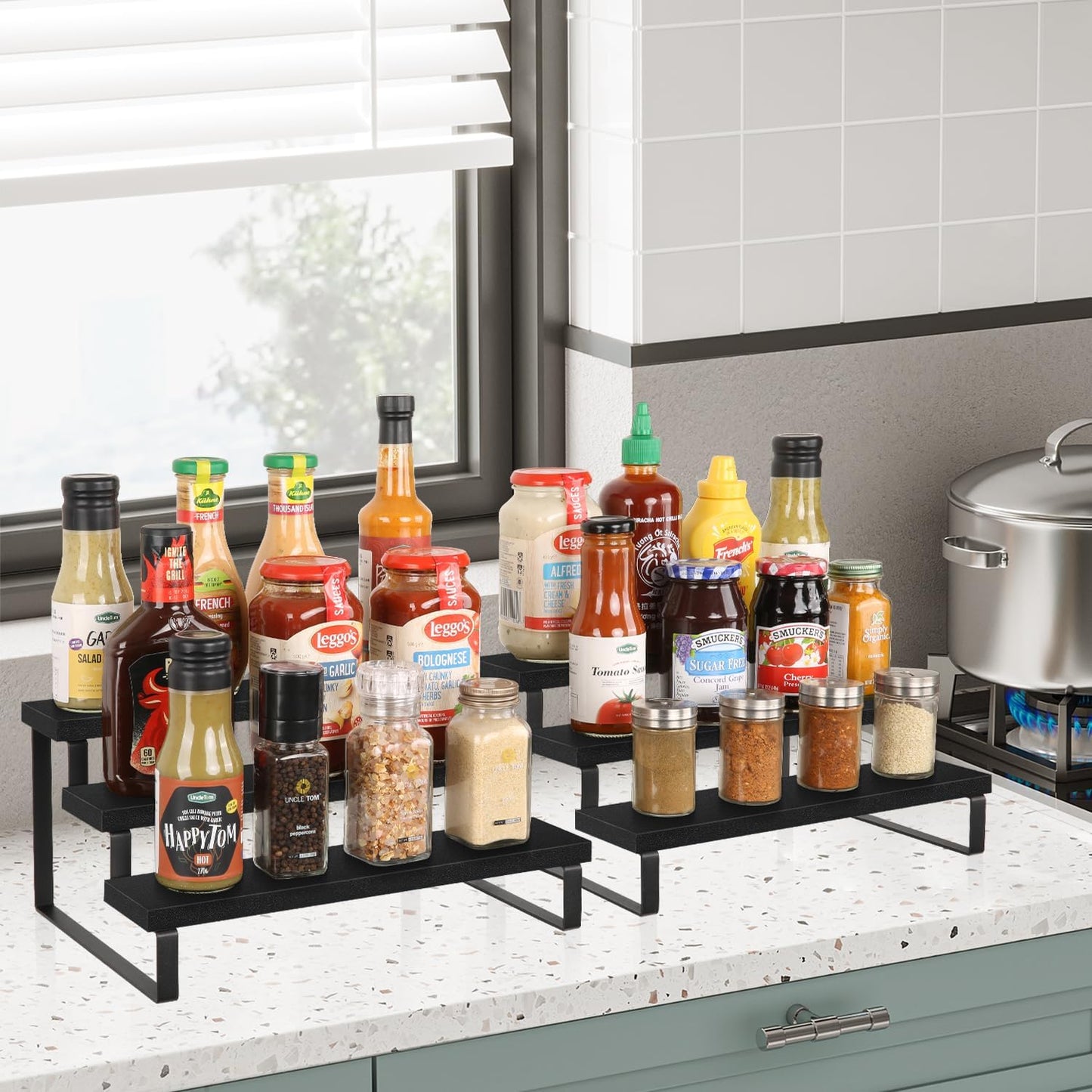 YINMIT Wooden Display Riser Stand, Tiered Perfume and Cologne Organizer Stand, 3 Tier Spice Rack Organizer, Rustic