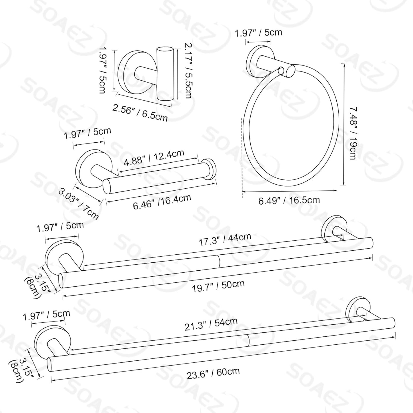 Brushed Nickel Bathroom Hardware Set, 6 Pieces Towel Bar Bathroom Accessories Set Toilet Paper Holder Towel Holder