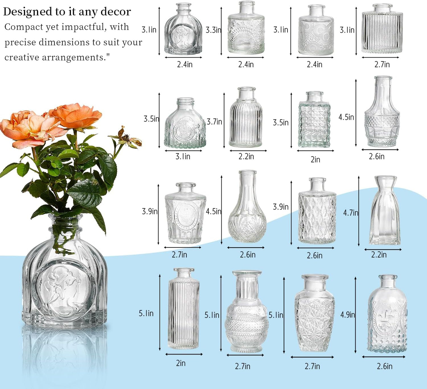 Crystal Vintage Vase Set / Clear / Set of 16