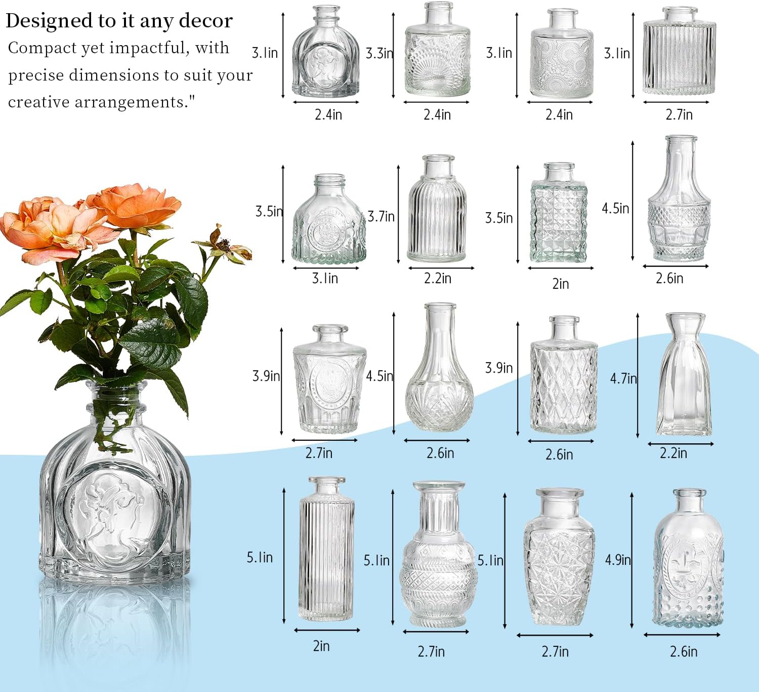 Crystal Vintage Vase Set / Clear / Set of 16