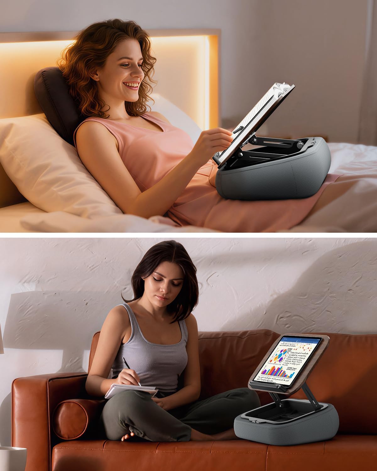 Lap Beanbag Book Stand with Storage, Adjustable Reading Pillow for Bed & Desk, Multi-Angle Book Stand Pillow Holder