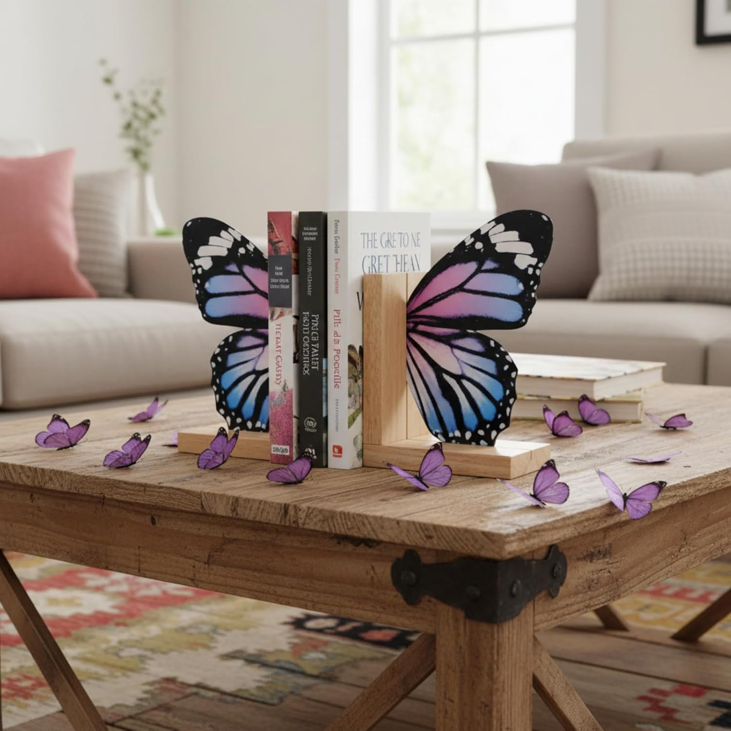 Decorative Butterfly Bookends Wooden Acrylic Butterflys Bookend / Pale Blue Swallowtail Butterfly
