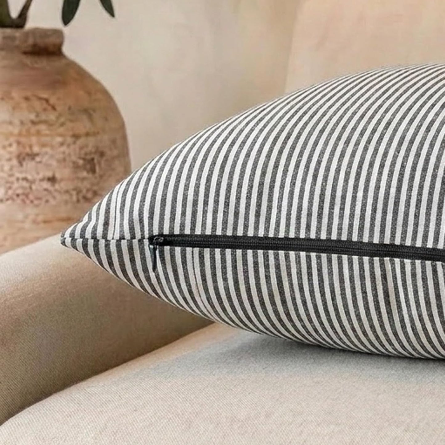 Black White Farmhouse Striped Pillow Covers Black and White / Black Stripe / 18 x 18 / Set of 2