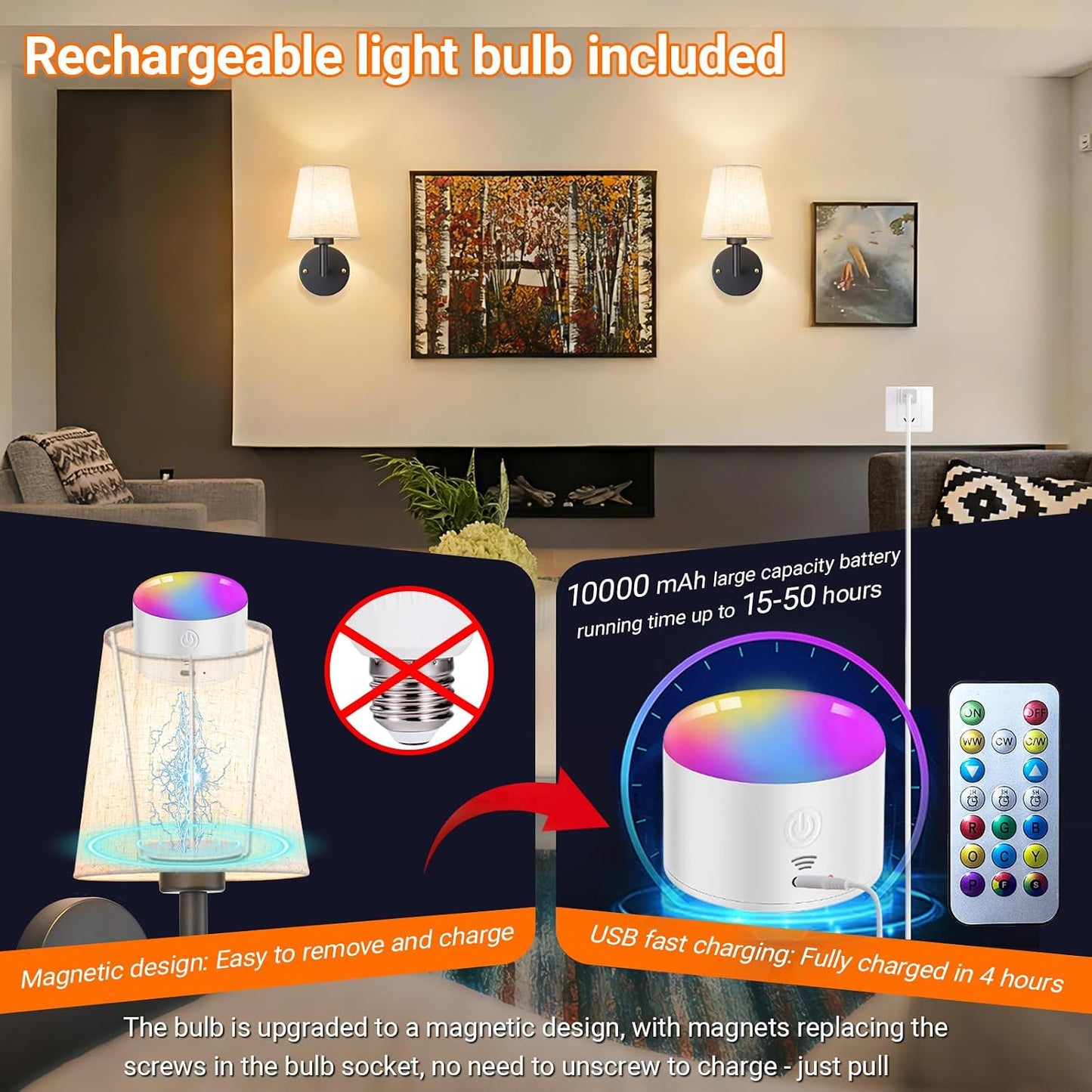 YHCDLAMP Peel and Stick Wall Sconces, No Drilling Stick On Wall Sconce, Wireless Battery Operated Wall Lights, Adhesive