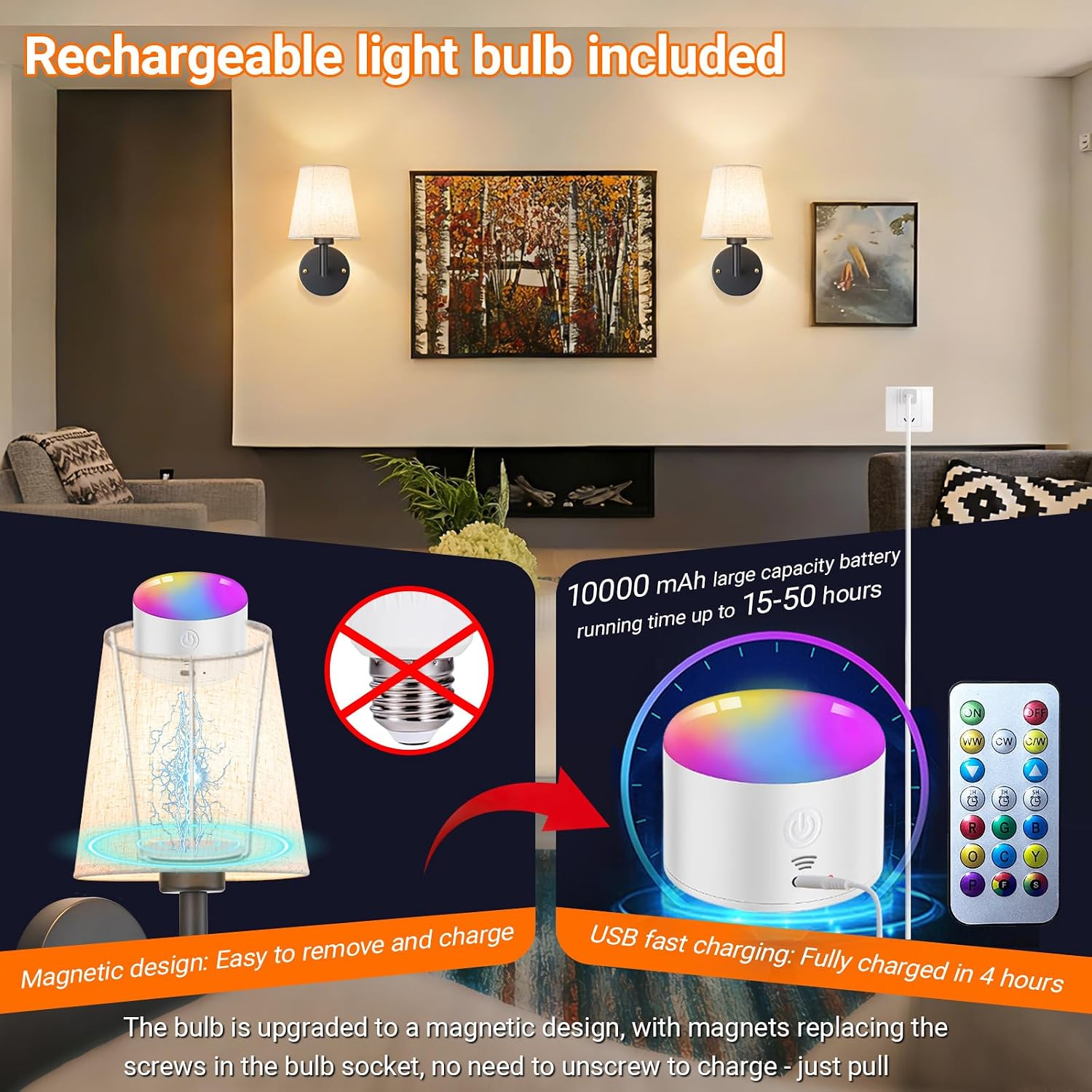 YHCDLAMP Peel and Stick Wall Sconces, No Drilling Stick On Wall Sconce, Wireless Battery Operated Wall Lights, Adhesive