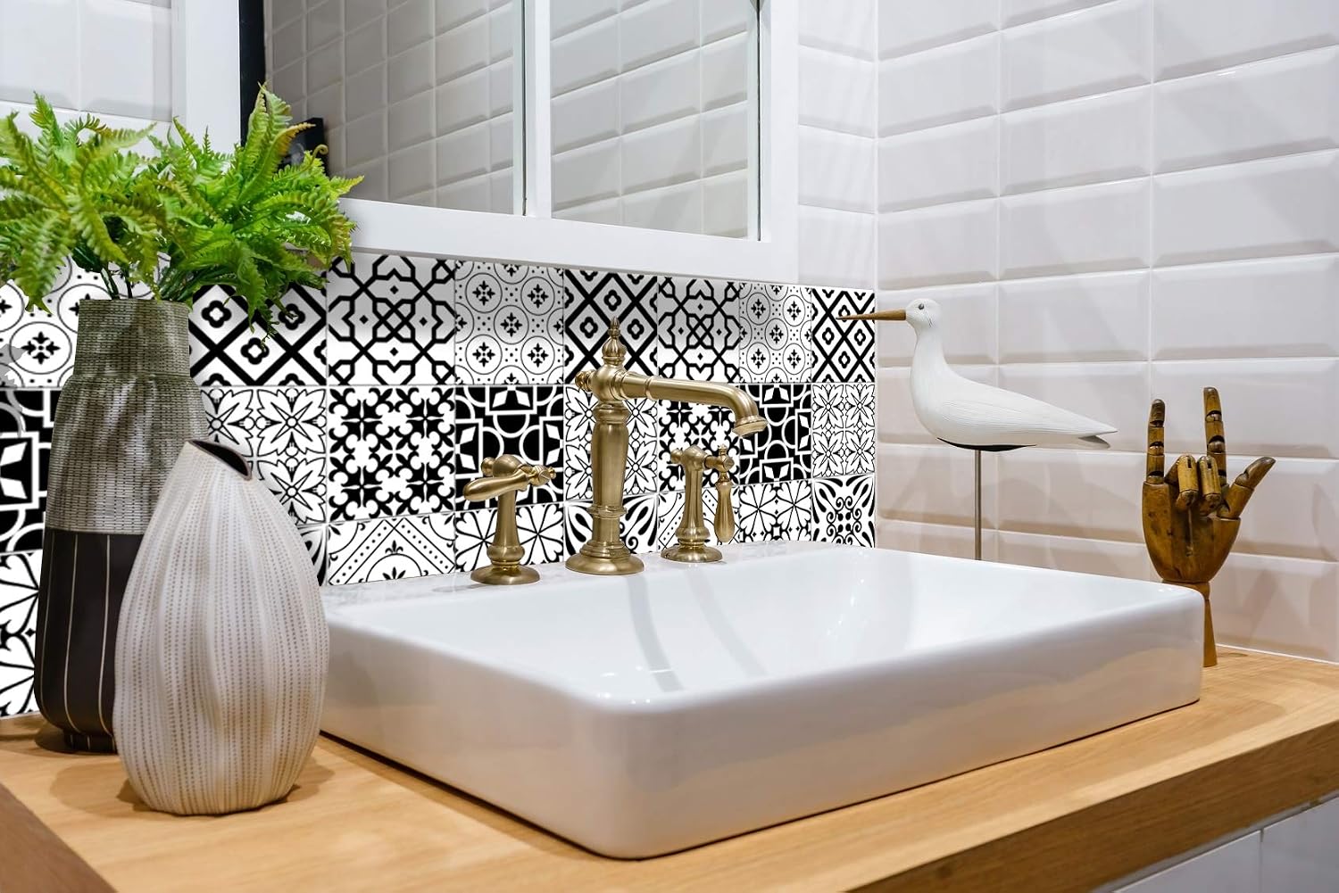 White Tile Stickers Peel and Stick Tile Stickers 24 PC Set backsplash Tile Decals / 4 x 4 / Black