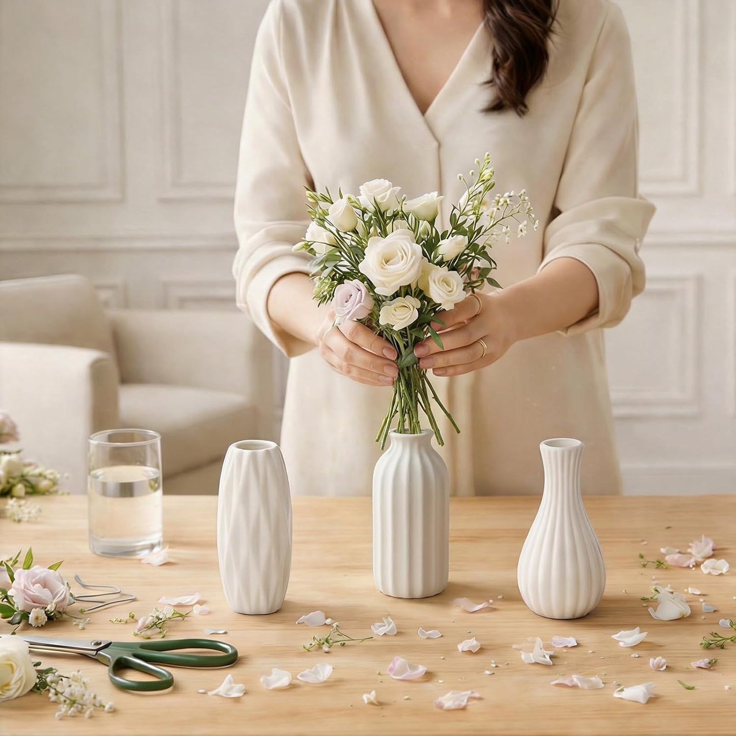 Ceramic Bud Vases / Unglazed Vases / White / Set of 16