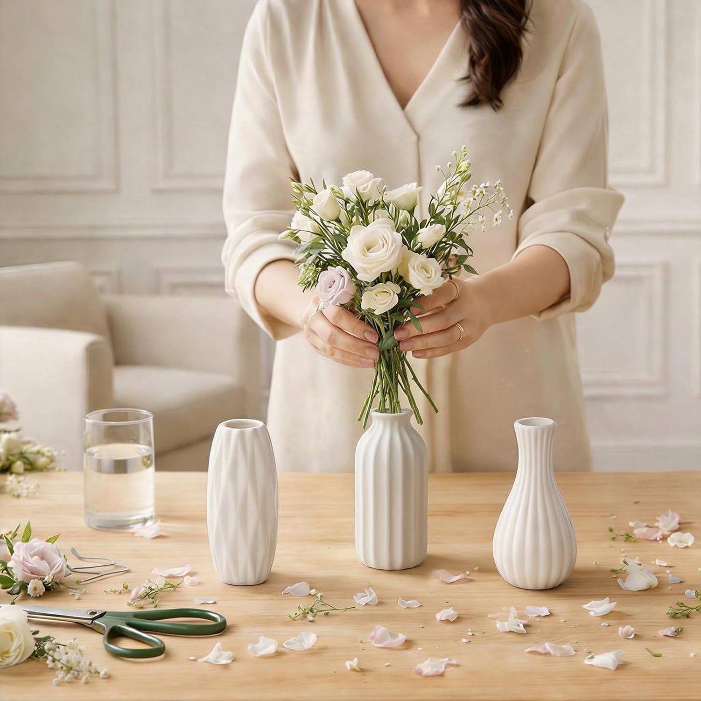 Ceramic Bud Vases / Unglazed White / Set of 12