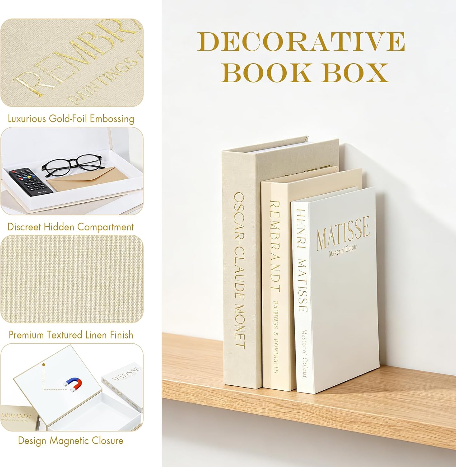 Decorative Books / Stack Fake Books for Decoration / Beige-light Beige-off-white / Set of 3