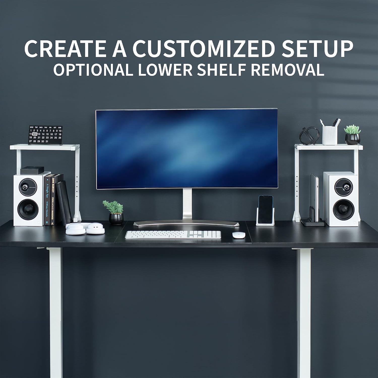 VIVO White Clamp-on 13 inch 2-Tier Desk Shelf, STAND-SHELF2CW | Above or Below Desk, 2 Level Shelving Unit for Table