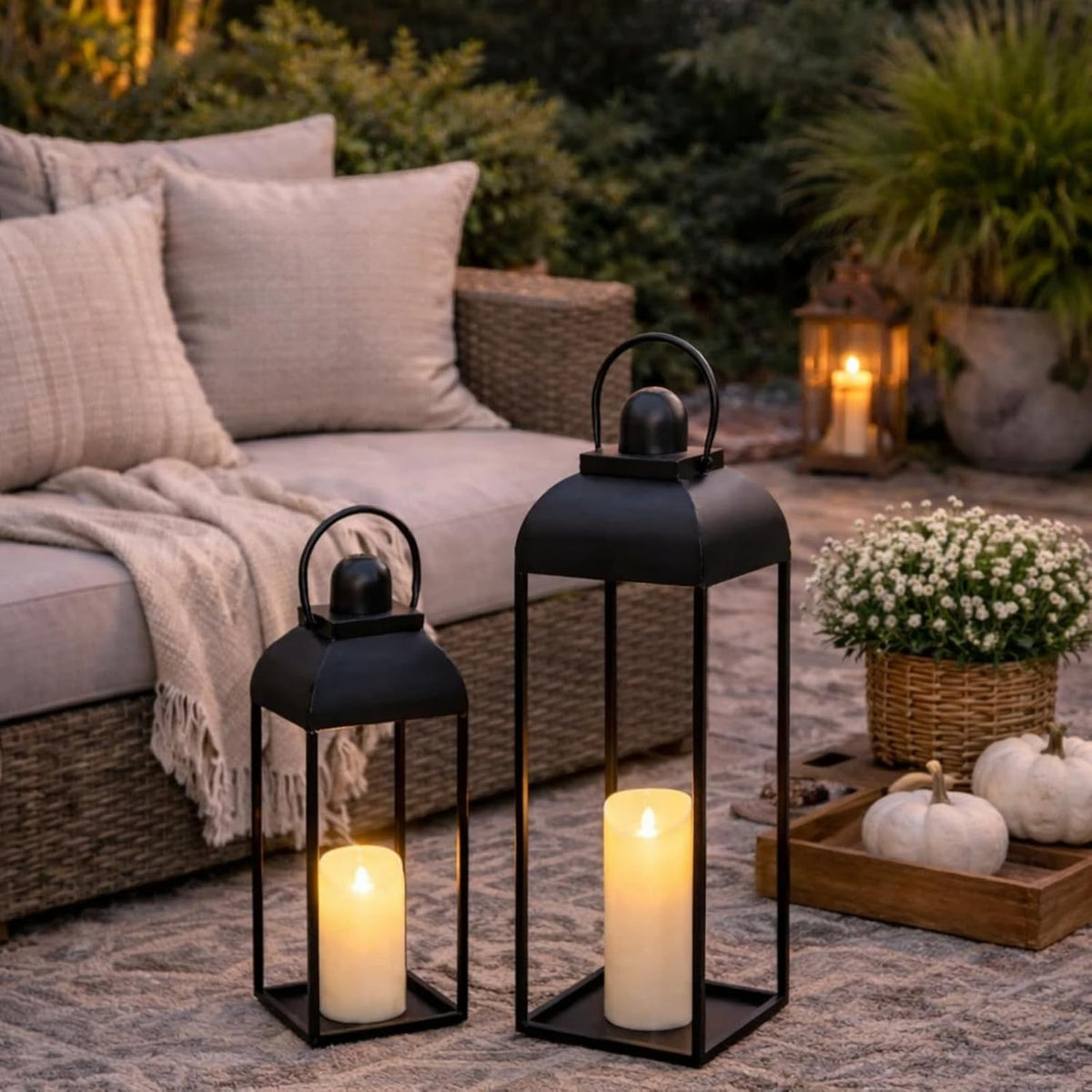 25'' 19'' Lanterns Decorative Outdoor Indoor, Black Metal Outdoor Lanterns | Set of 2 No Glass Modern Farmhouse