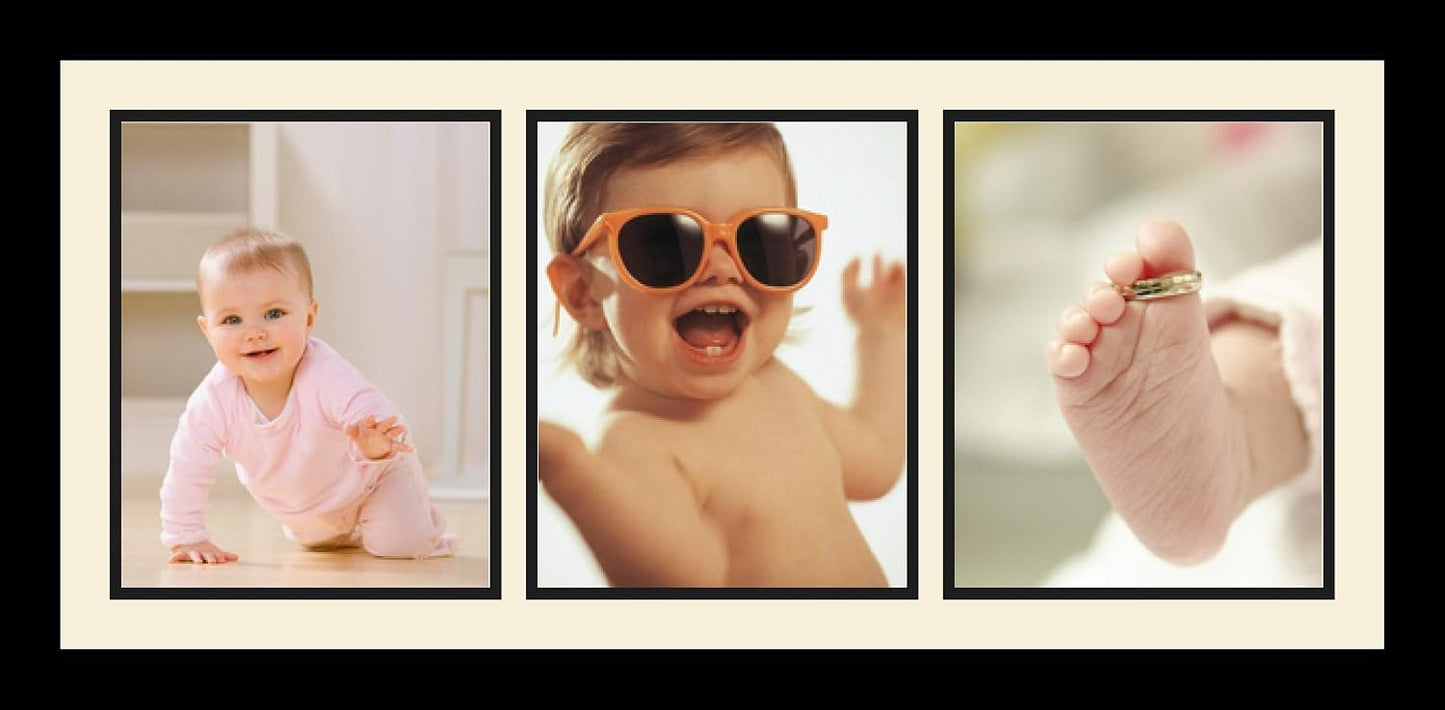 ArtToFrames Collage Photo Frame Single Mat with 3-8x10 Openings with Satin Black Frame and Midnight Blue mat.