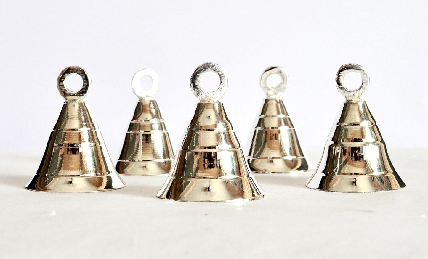 Solid Brass Pooja Bells with J Hook Home Decor Christmas Bell Wall Hanging Jingle Bell Ornaments New (24, Silver Bells