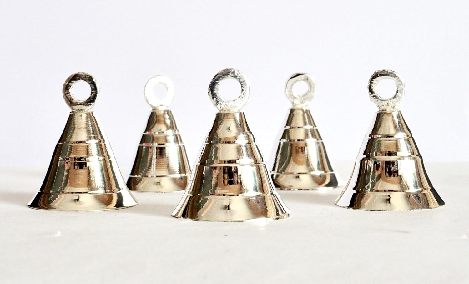 Solid Brass Pooja Bells with J Hook Home Decor Christmas Bell Wall Hanging Jingle Bell Ornaments New (24, Silver Bells