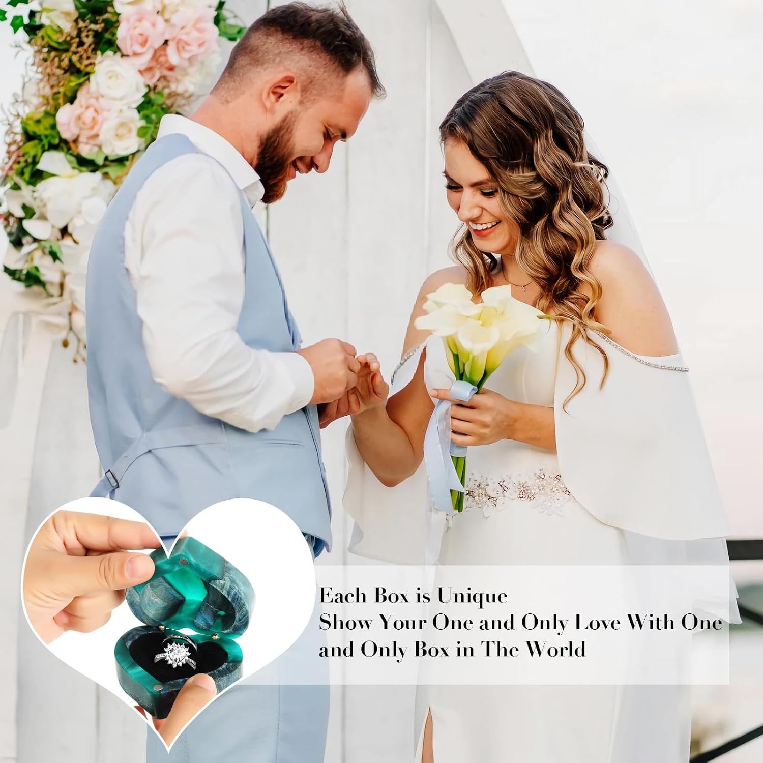 Handmade Resin Wood Engagement Ring Box / Green