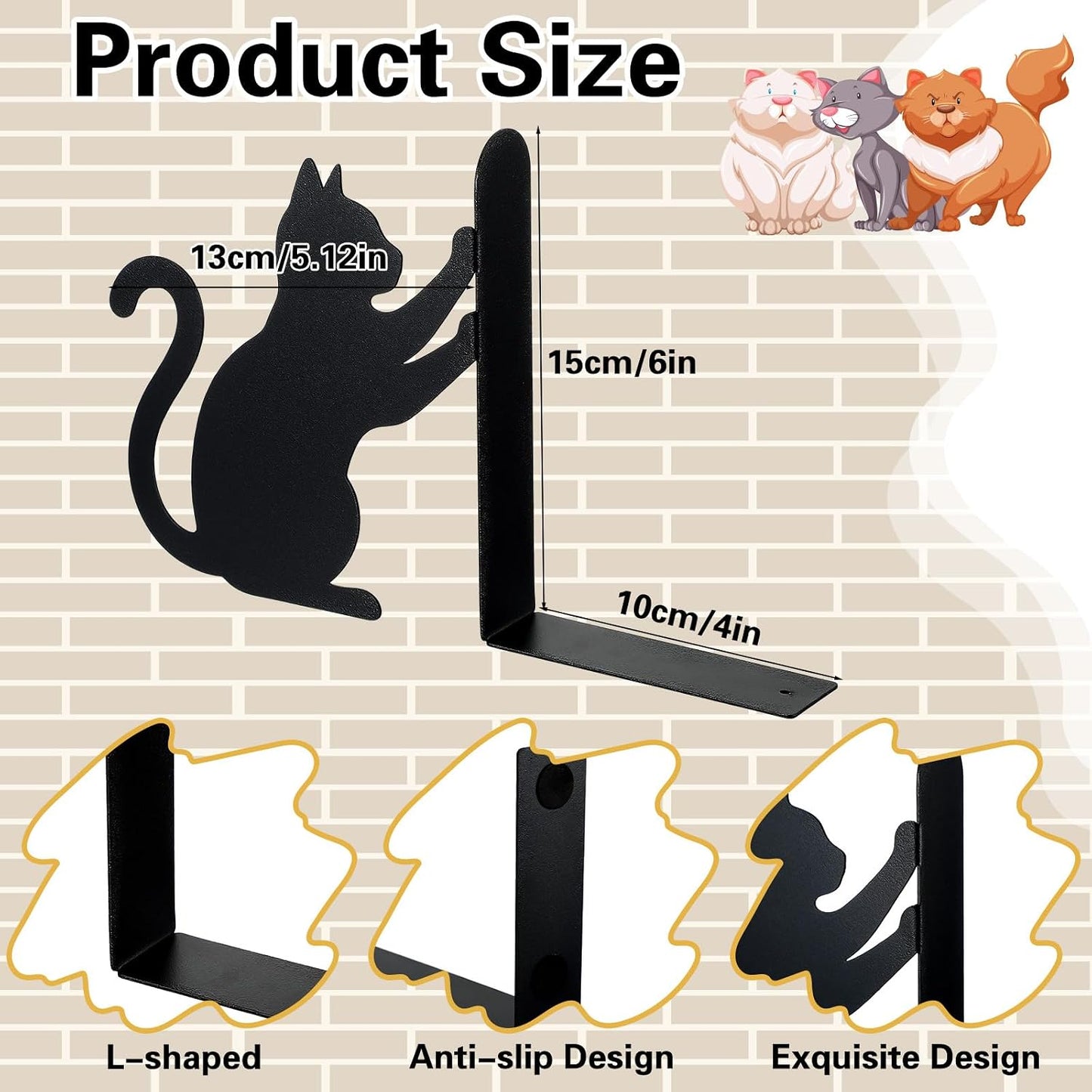 Metal Bookends Push Bookends Book Ends / Cat