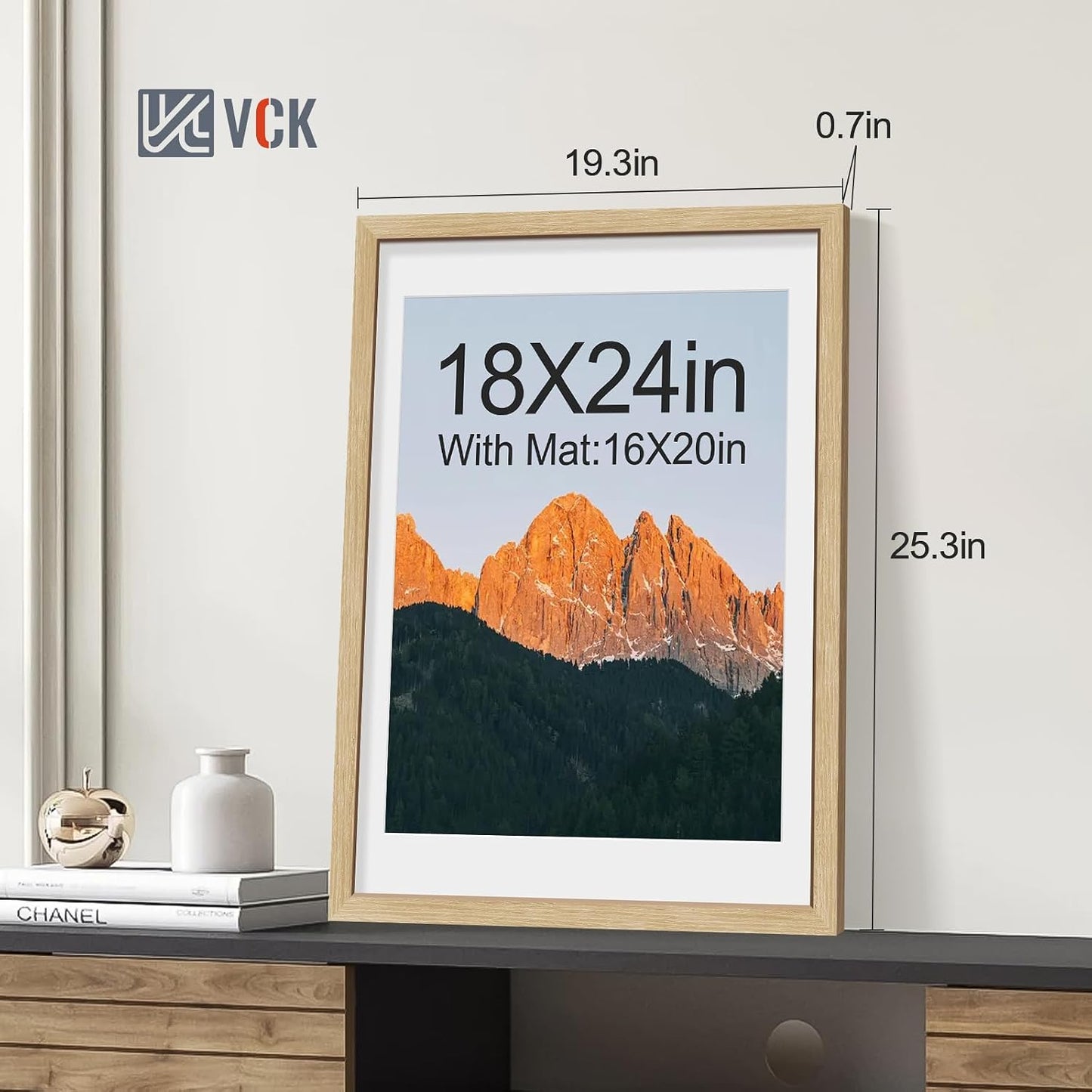 VCK 18x24 Poster Frame 5 Pack - Natural Oak, High-End Wood Picture Frames with Polished Plexiglass, Display 16x20 Photo