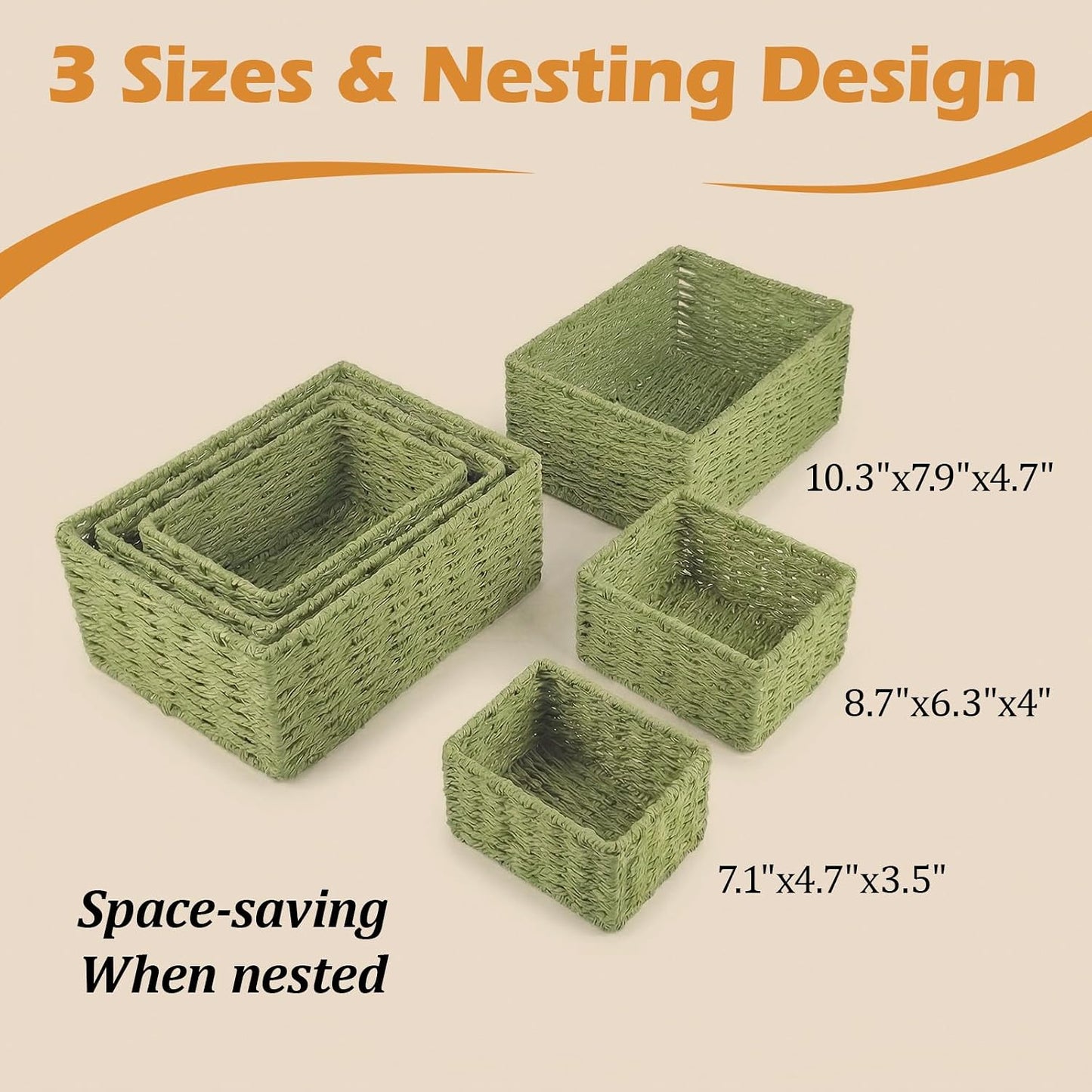 Woven Storage Baskets for Organizing / Sage Green / Set of 3