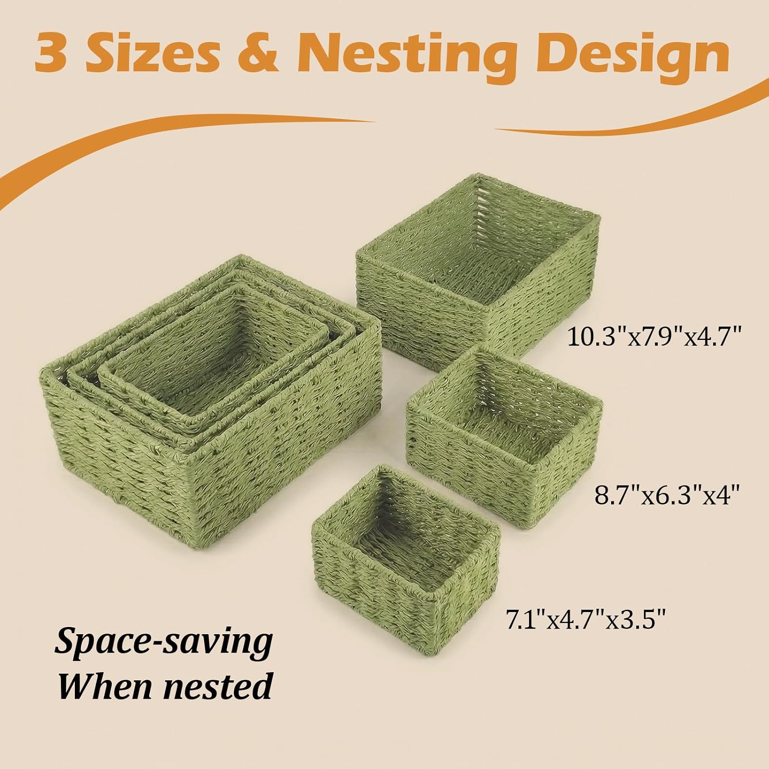 Woven Storage Baskets for Organizing / Sage Green / Set of 3