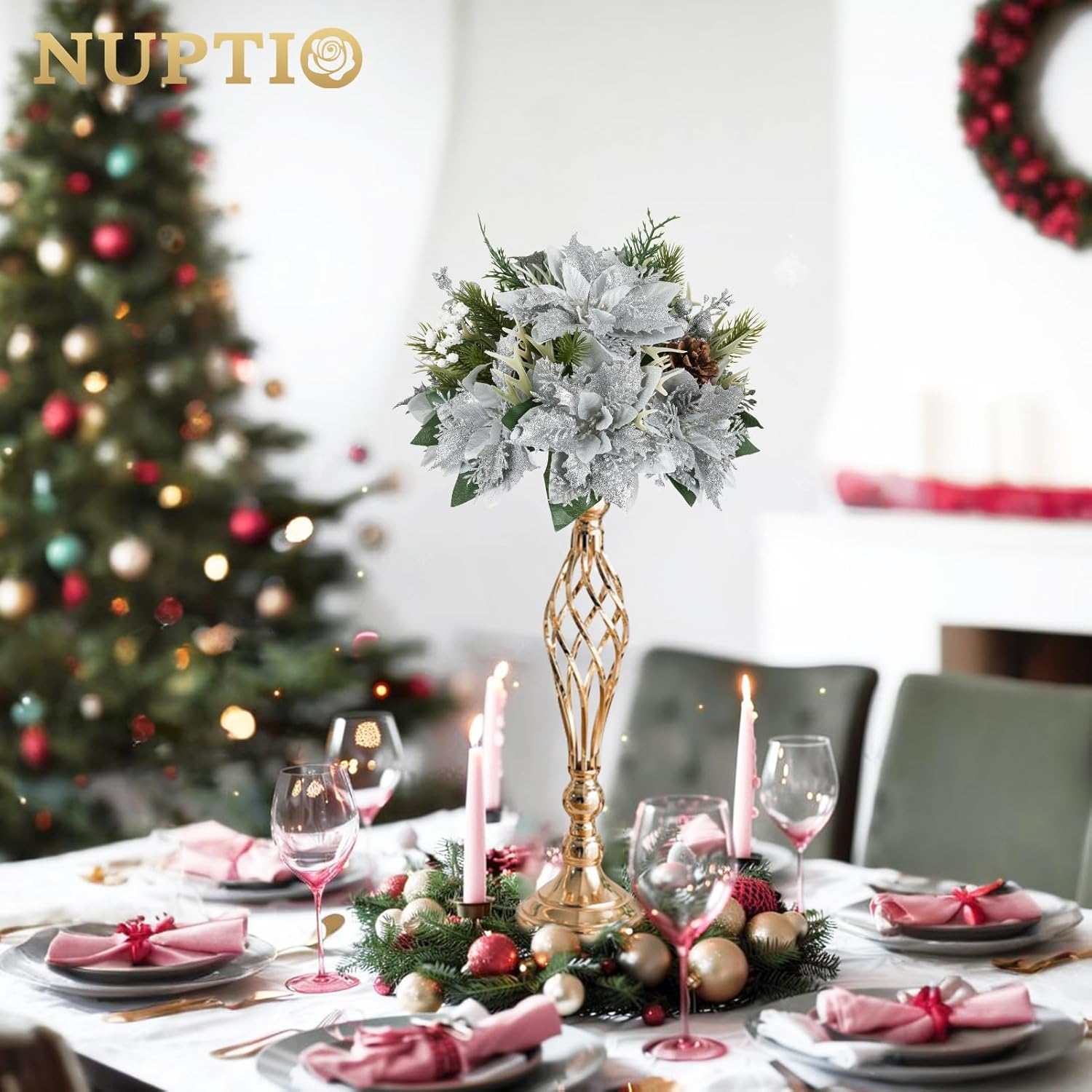 NUPTIO Gold Centerpiece Stand for Table, Twist Style, 20.5" Tall, 10 Pcs | Versatile Flower Arrangement, Candle Holder
