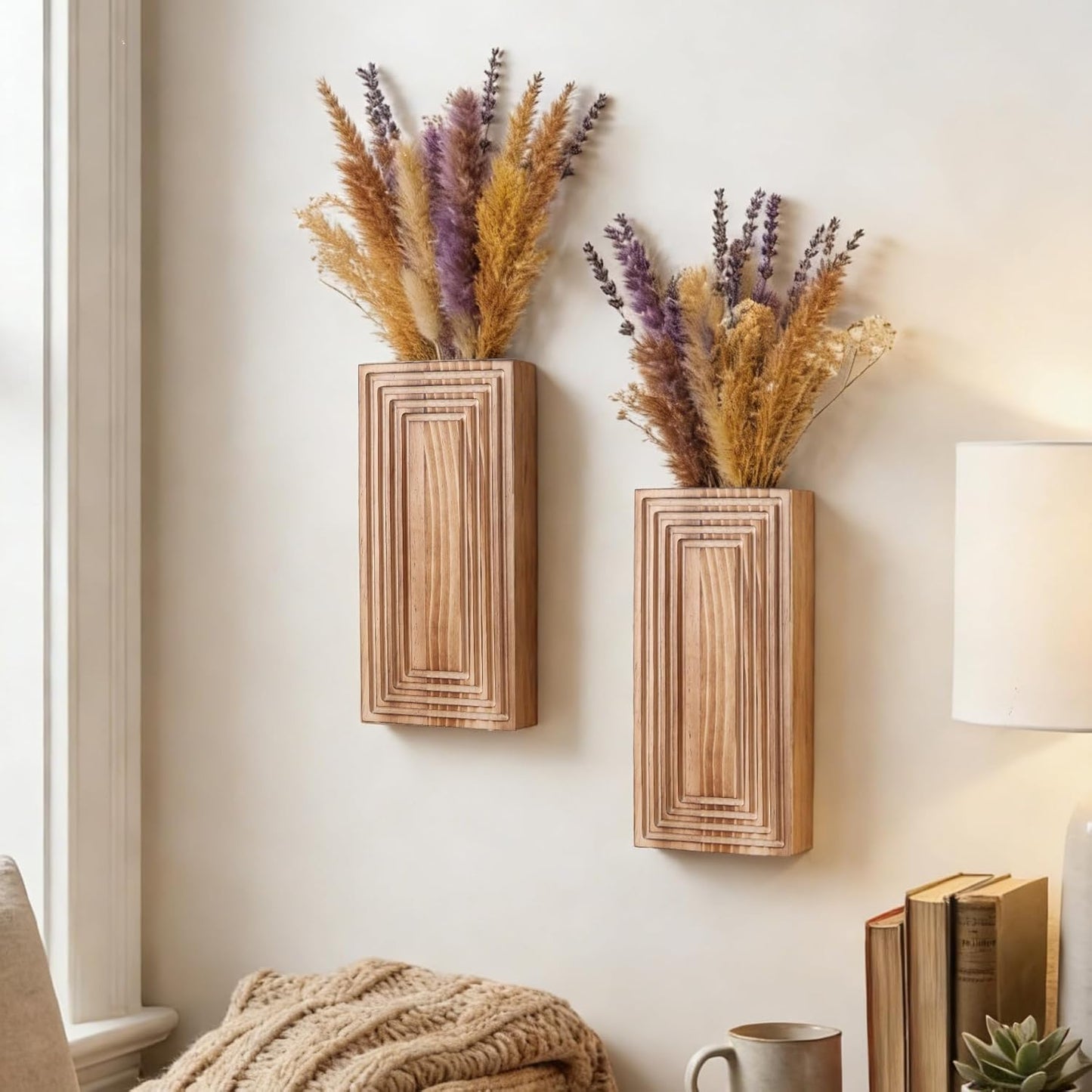 Wooden Wall Planter Vase / Brown / Set of 2