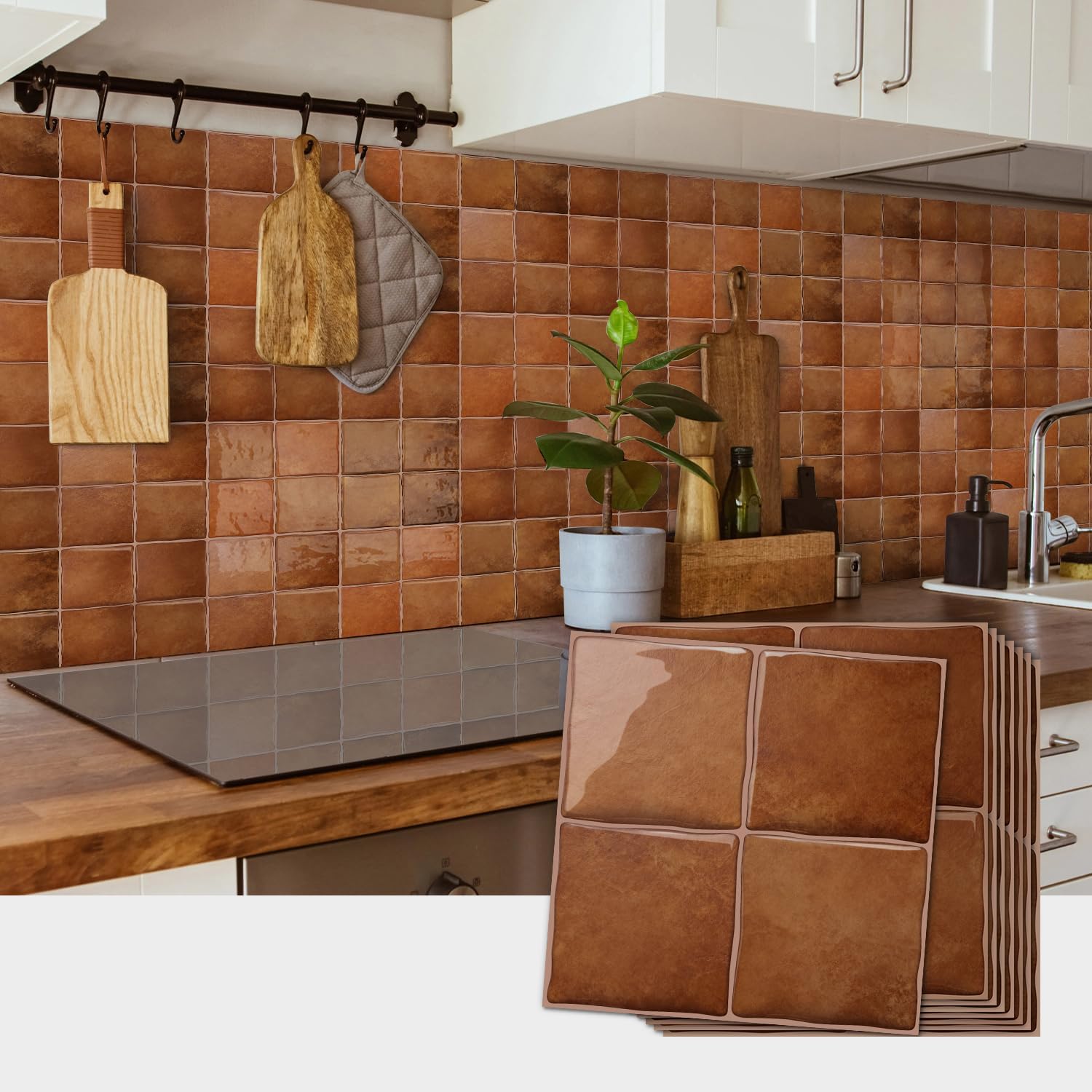 Peel and Stick Backsplash Wall Tiles / Brown / 6 x 6 / Set of 20