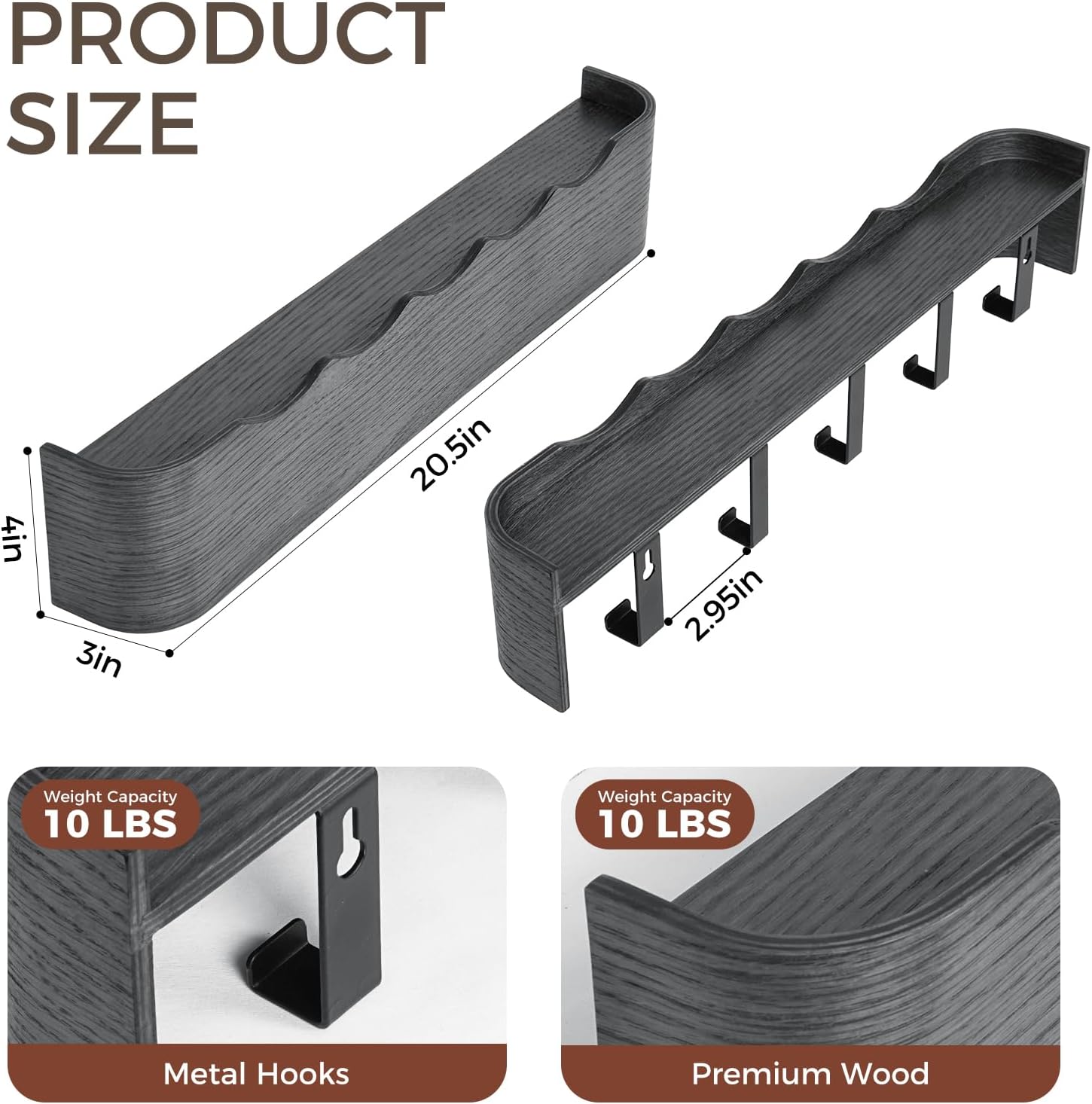 Shelf Entryway Shelf Modern Key Holder Hanger Wall Shelves / Wavy Black / 5 Hooks