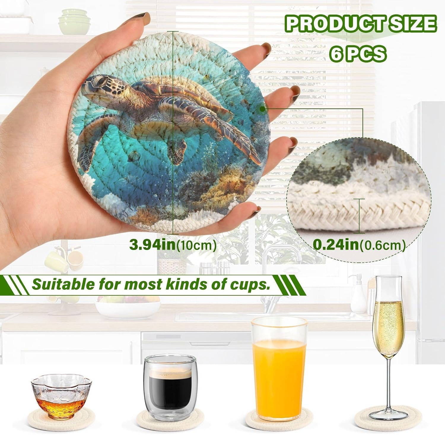 Holder / Wine Bottle Coasters Barware Set Sea Turtle Under The Sea Pattern / Multi 28 / Set of 6