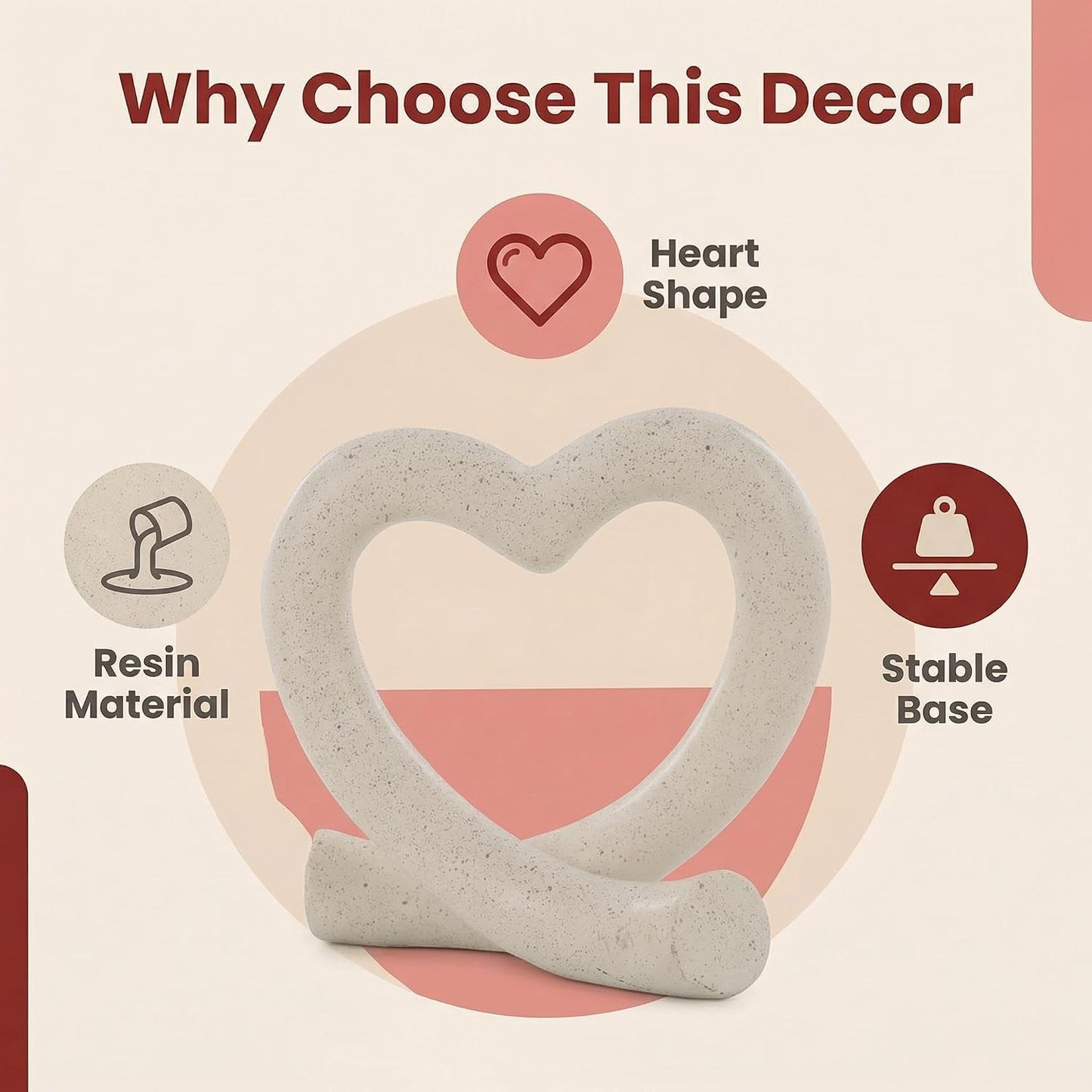Love Heart Statue Minimalist Modern Home Decor / Off-white