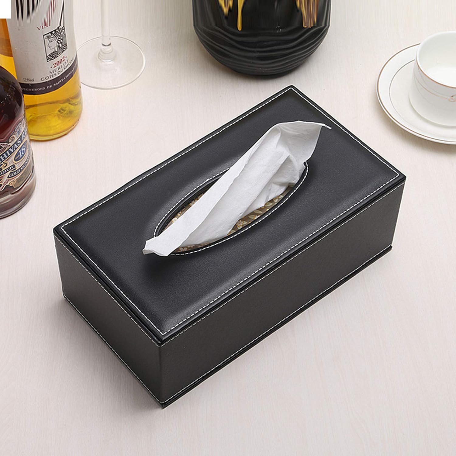 High-end Fashion PU Leather Tissue Box Holder / Black