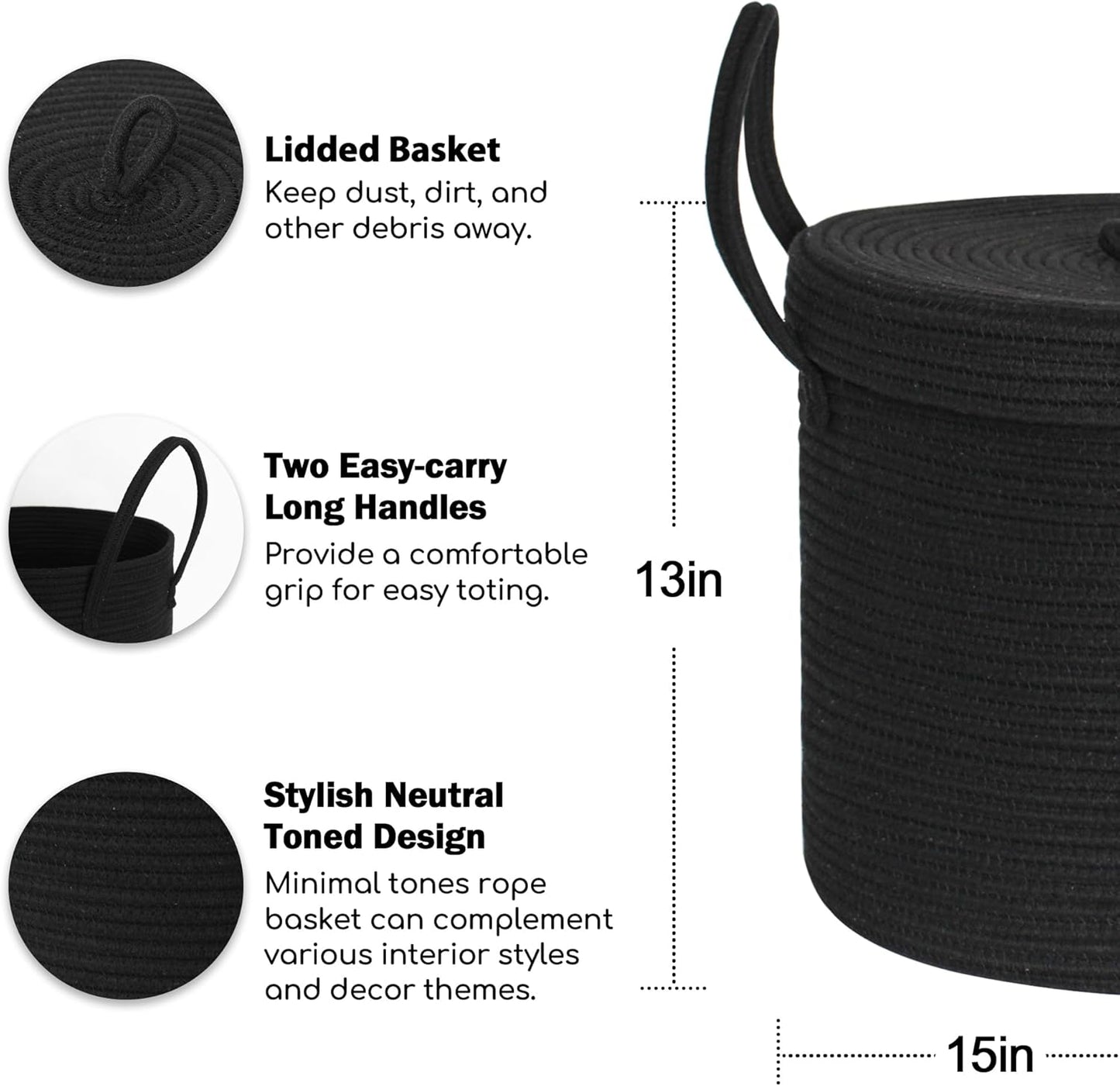 Pillow / Large Basket / Black / 15 x 13