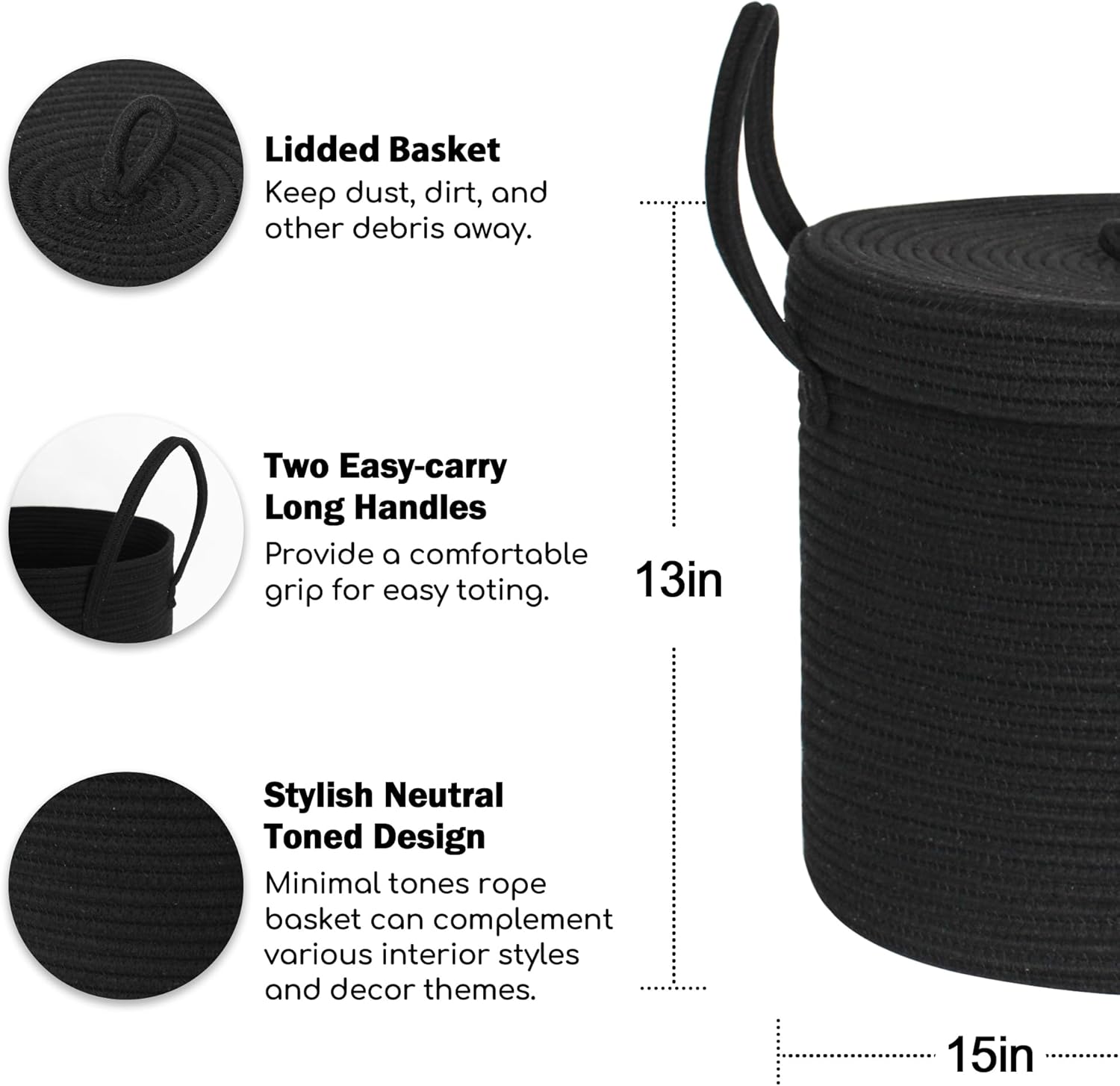 Pillow / Large Basket / Black / 15 x 13