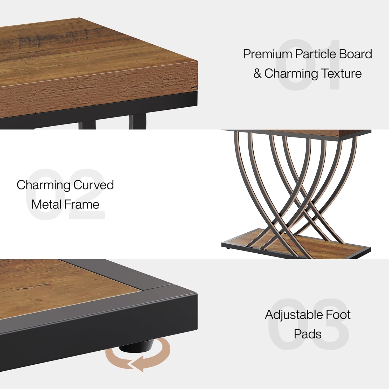 Metal Frame / 2-Tier Narrow End Table / Rustic Brown