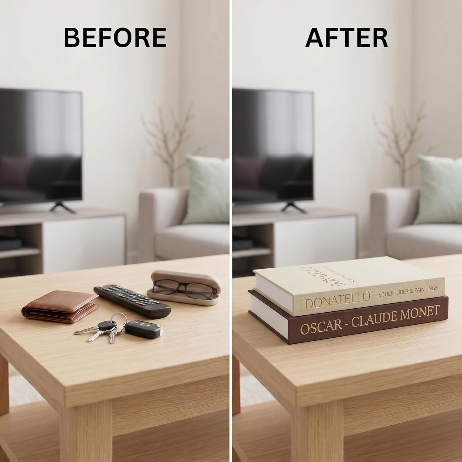Faux Books for Decoration / Brown - Beige / Set of 2