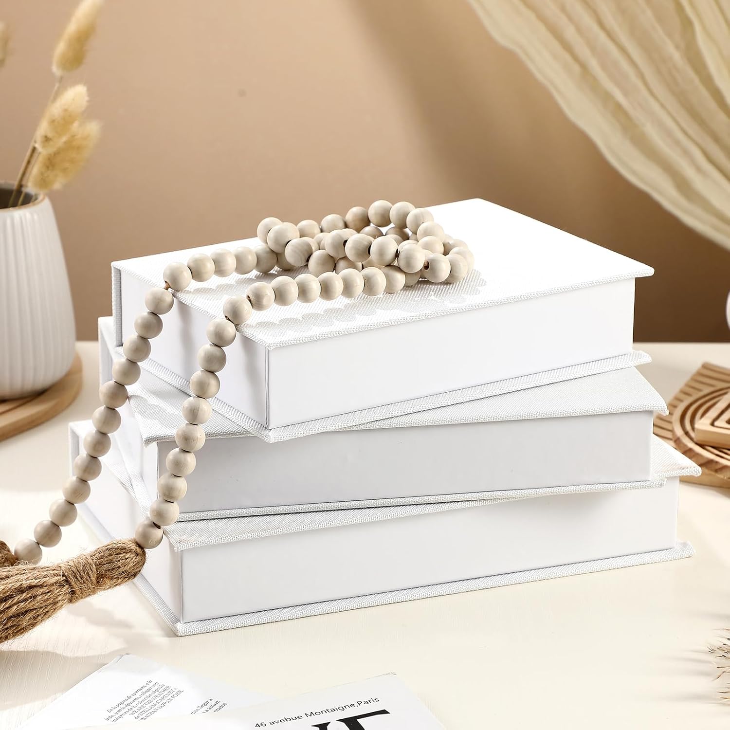 Fake Book Box Neutral Linen Book Box Decorative Faux Prop Storage / Multi Sizes / White / Set of 3