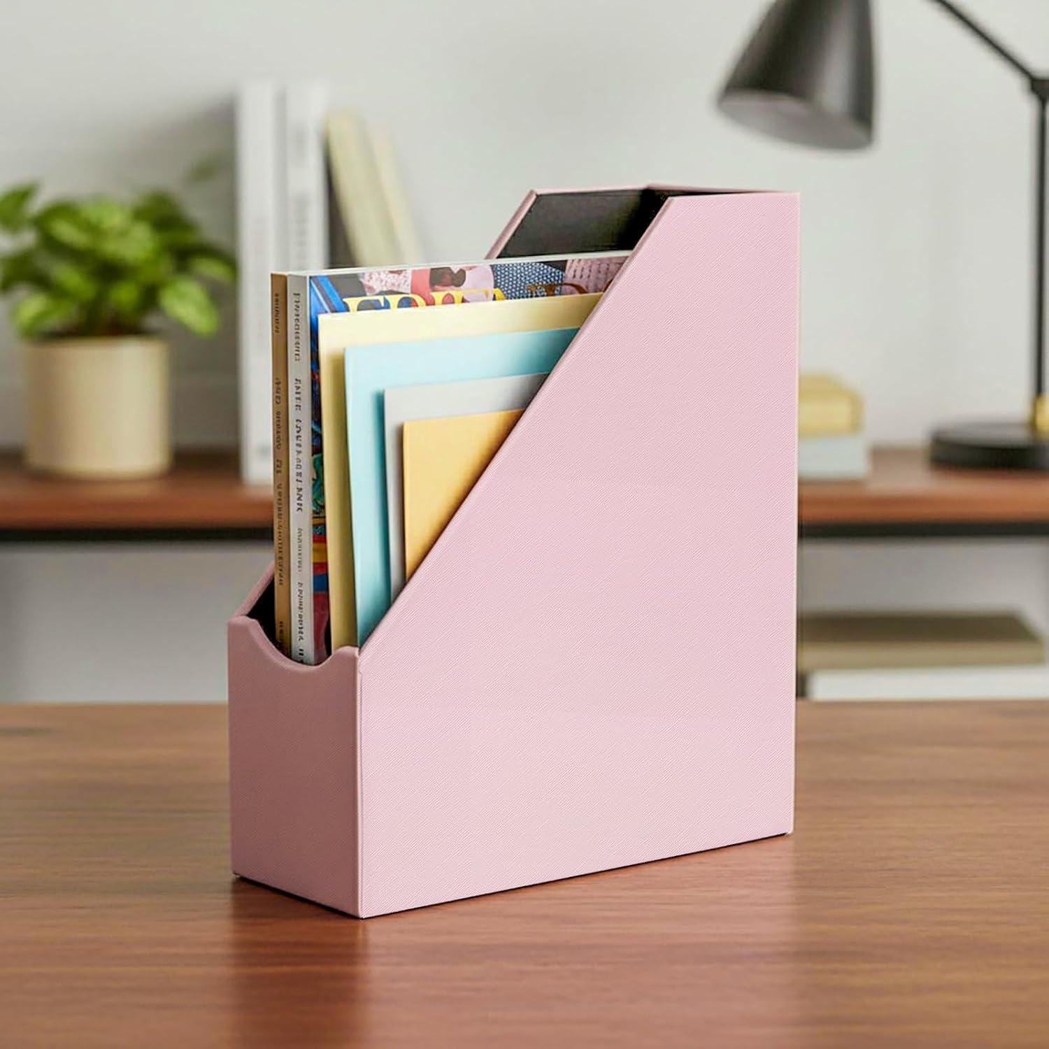 UnionBasic Magazine File Holder, Leatherette Desktop Document Organizer, Home Office Paper Holder File Storage